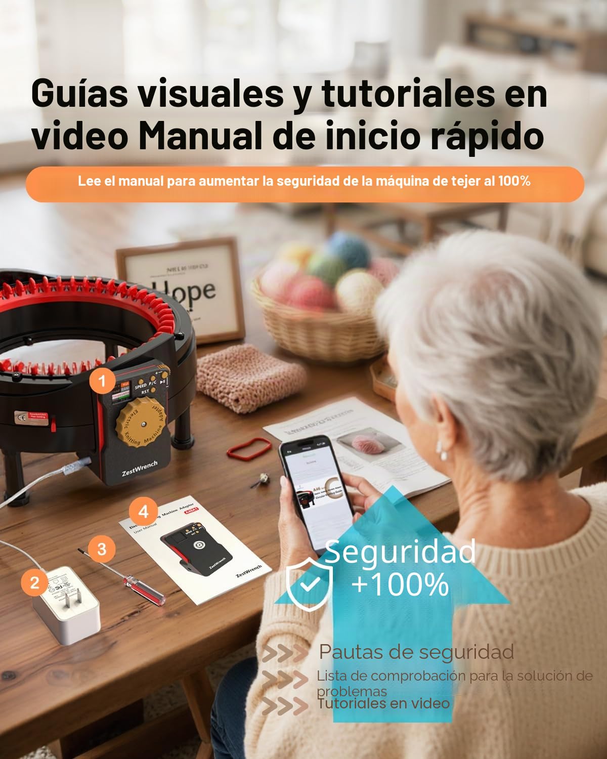 Adaptador eléctrico para máquina de tejer addi Express King Size 46 agujas, addi máquina de tejer accesorios automáticos, panel LCD y contador de filas