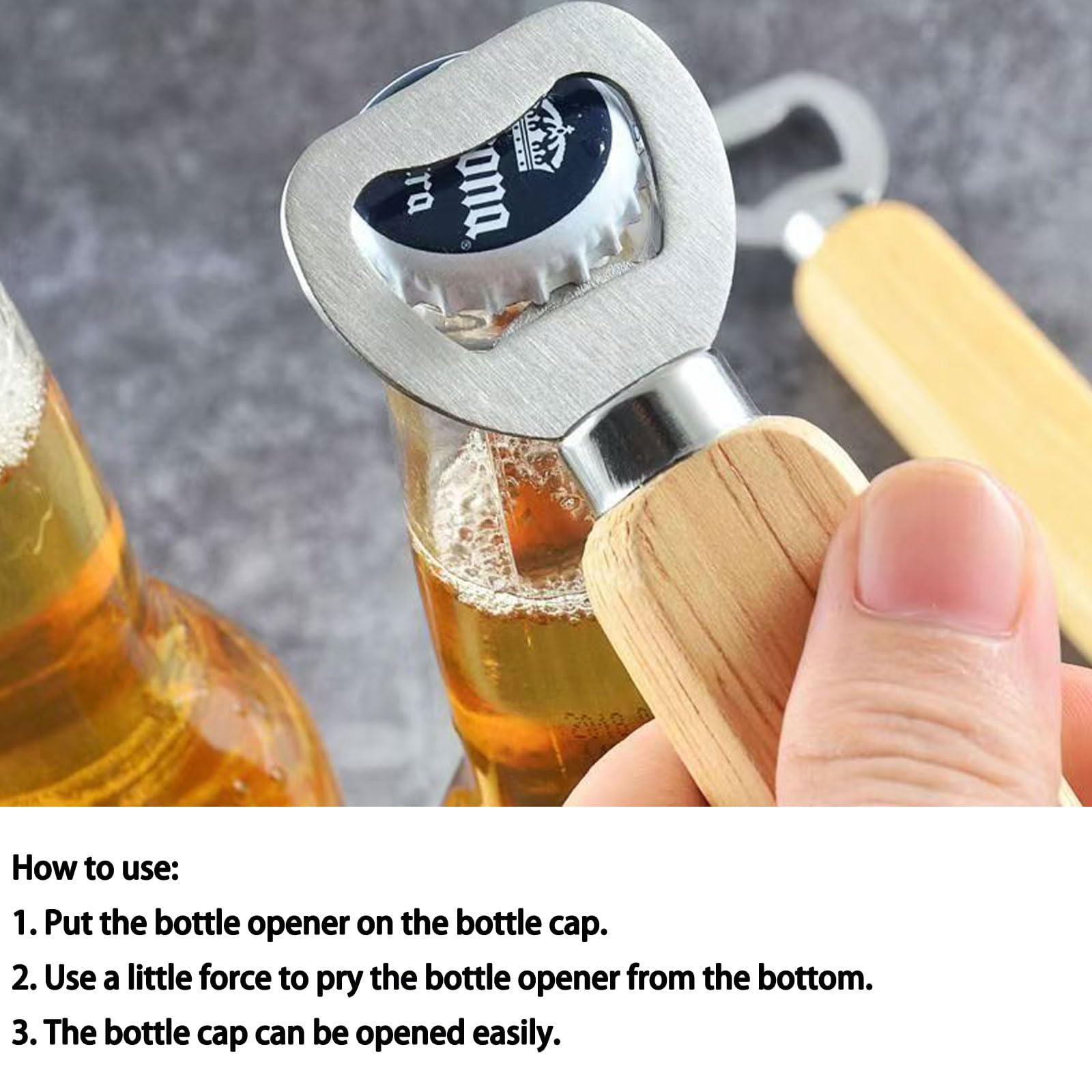 Apribottiglie Birra 3 Pezzi Apribottiglia Personalizzato Apribottiglie con Manico in Legno Cavatappi Birra Portatile Beer Opener Durevole per Ristorante Casa Cucina Bar Regalo