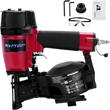 CN45N Roofing Nailer, 15 Degree Roofing Nail Gun, 3/4" to 1-3/4" Coil Nail, 120 Pcs Load Capacity Coil Nailer Red Mexican Style