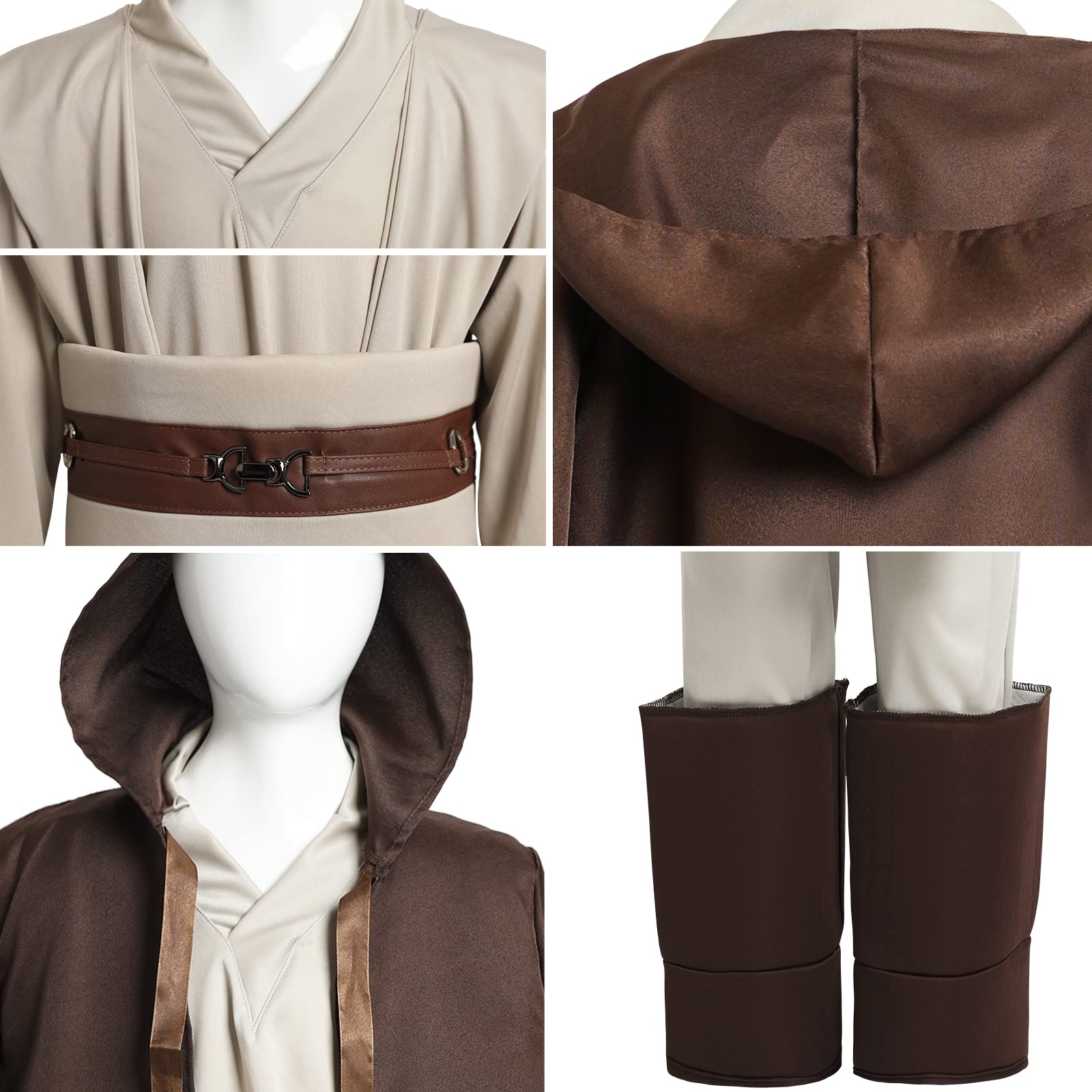 SINSEN Jedi Kostüm für Kinder Obi Wan Kenobi Kostüm Kinder Kapuzen Roben Outfit mit Gürtel komplettes Set Halloween Cosplay Kostüm