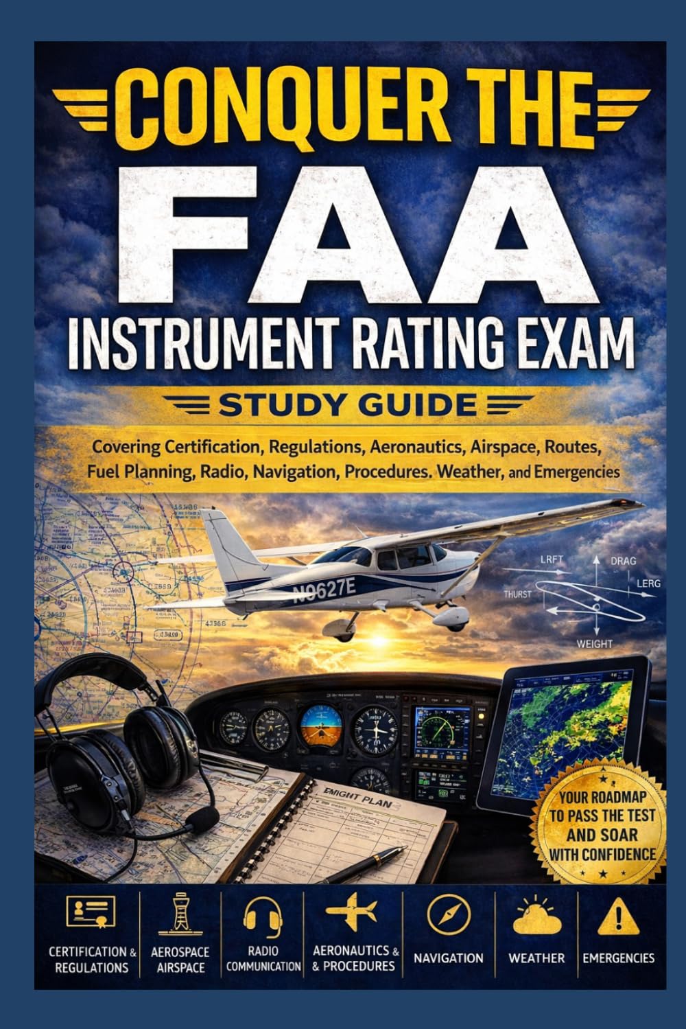 Conquer the FAA Instrument Rating Exam: Study Guide Covering Certification, Regulations, Aeronautics, Airspace, Routes, Fuel Planning, Radio, ... Weather, and Emergencies (Pilot Exams)