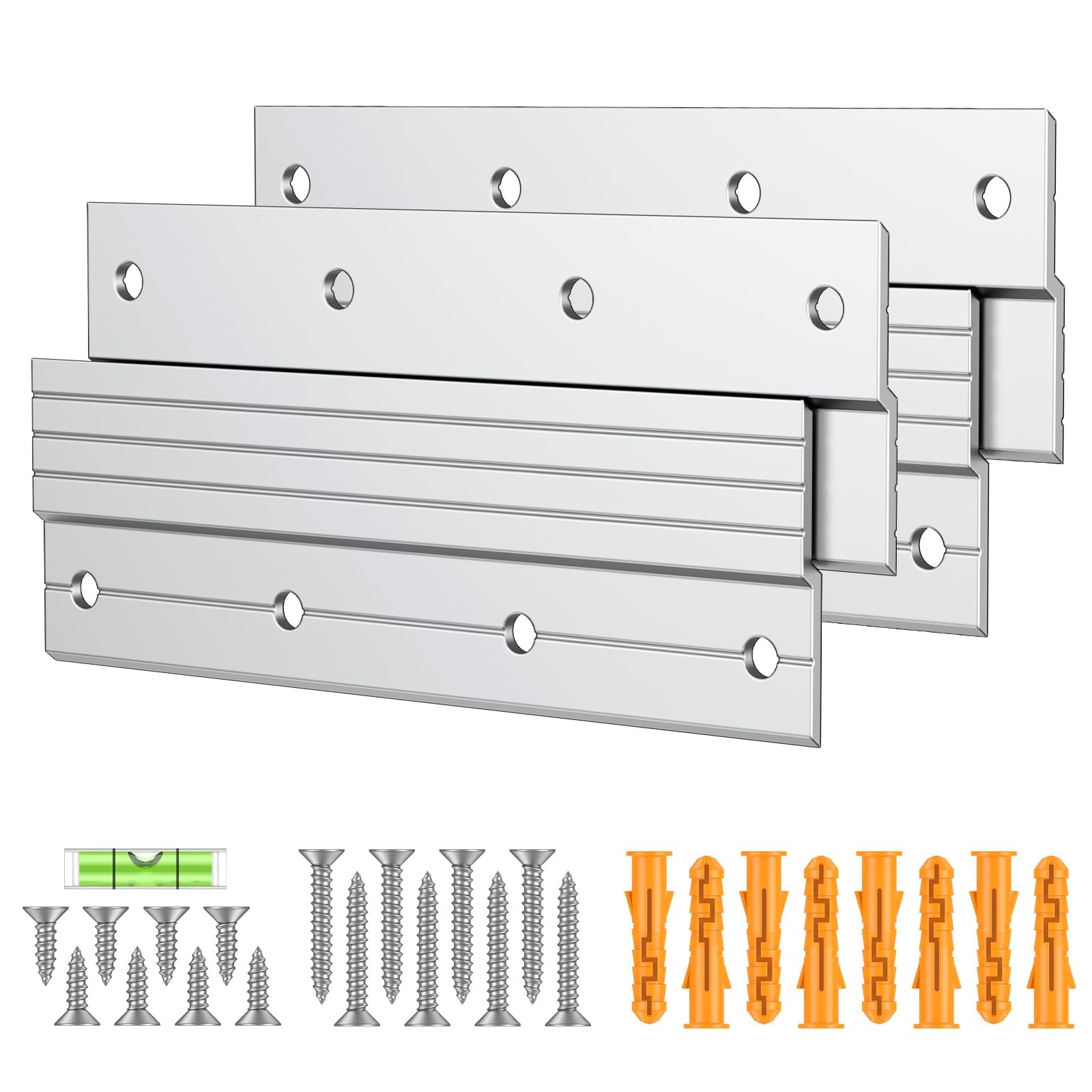 Uniclife 2 Pairs 15 cm French Cleat Hanger 27 kg Load Heavy Duty French Cleat Picture Hanger Aluminum Alloy Mirror Hanging Hardware Wall Mounting Bracket Interlocking Z Bar Clip with Bubble Level — image 1