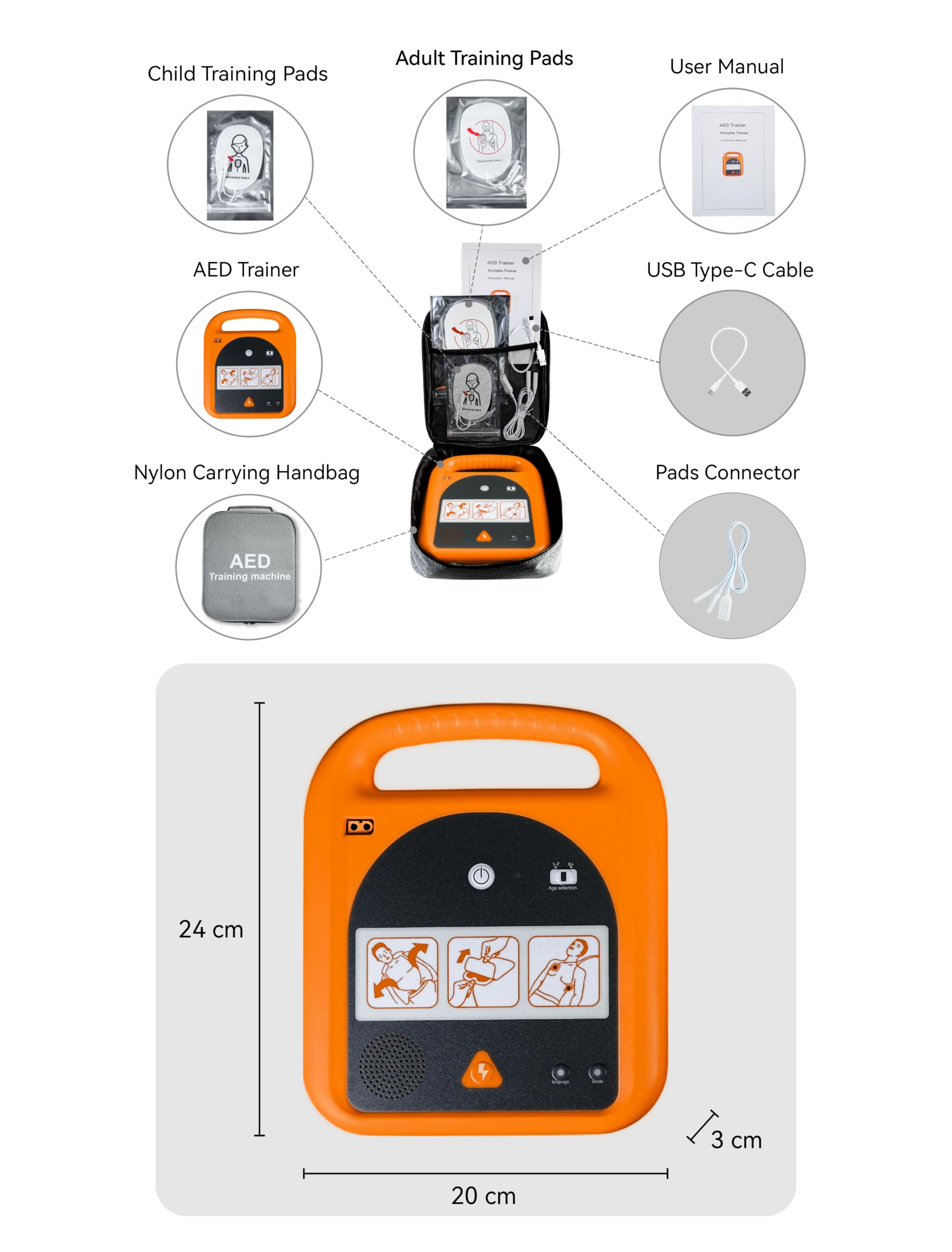 AED Trainer, dispositivo portatile di allenamento con 4 scenari, istruzioni vocali in inglese solo per principianti di primo soccorso studenti tirocinanti