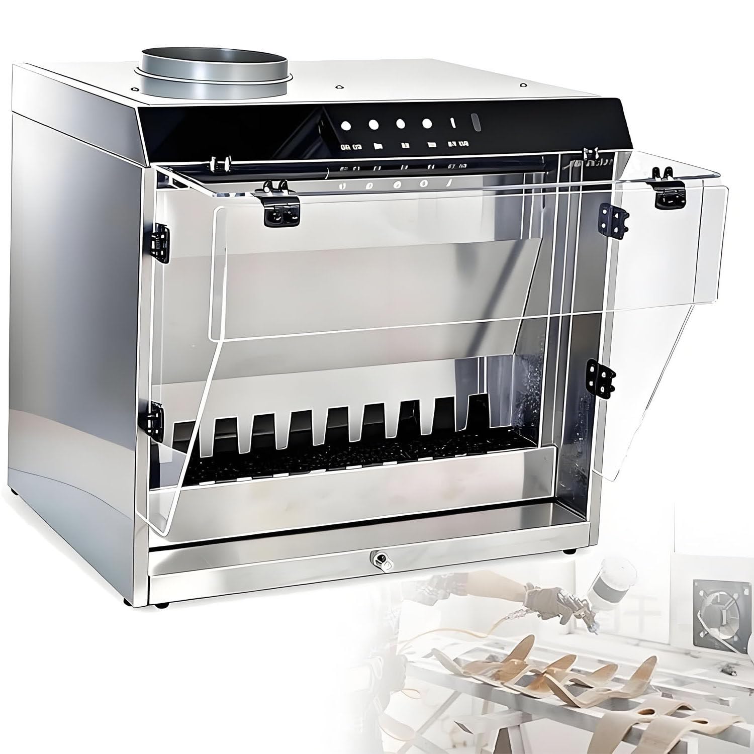 Deluxe Waterfall Spray Booth, Gesture+Touch Control & 3 Variable Lights