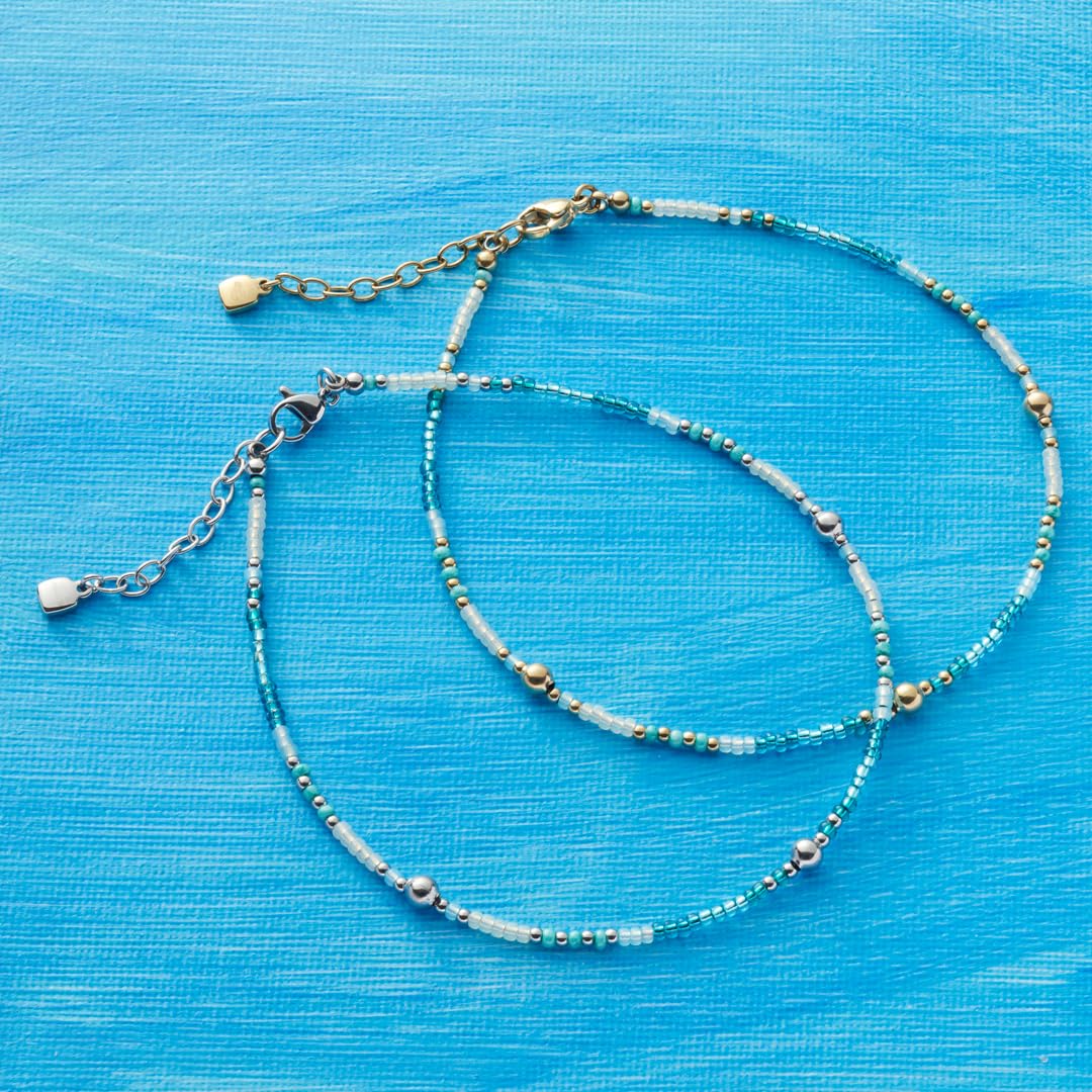 JEWELS BY LEONARDO Chaîne de cheville Ciao Janni • Chaîne de cheville délicate en acier inoxydable doré • Minuscules perles de verre turquoise turquoise • 24-28 cm de longueur • Cadeau pour femme