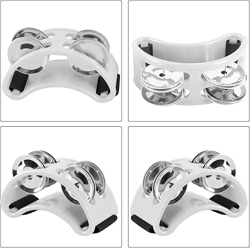 Miniatura 18 de EASTROCK Pandereta de percusión de pie, instrumento musical de percusión de pie con cascabeles de acero dorado para tocar guitarra de tambor, negro