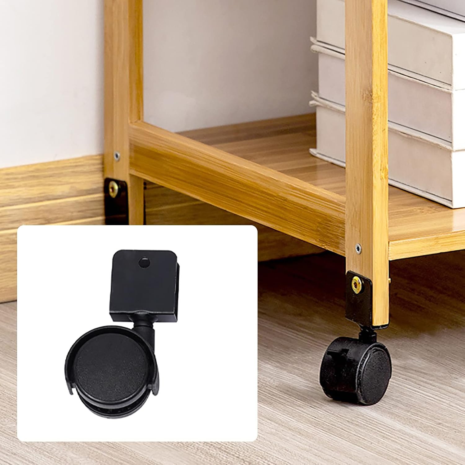 2-Tier Mobile Printer Stand with Storage Drawer & 4 Casters, Heavy Duty Bamboo Rolling Cart,Max Load 33lbs/Tier, Easy Assembly for Office/Home (18.11x14.76x19.69in)