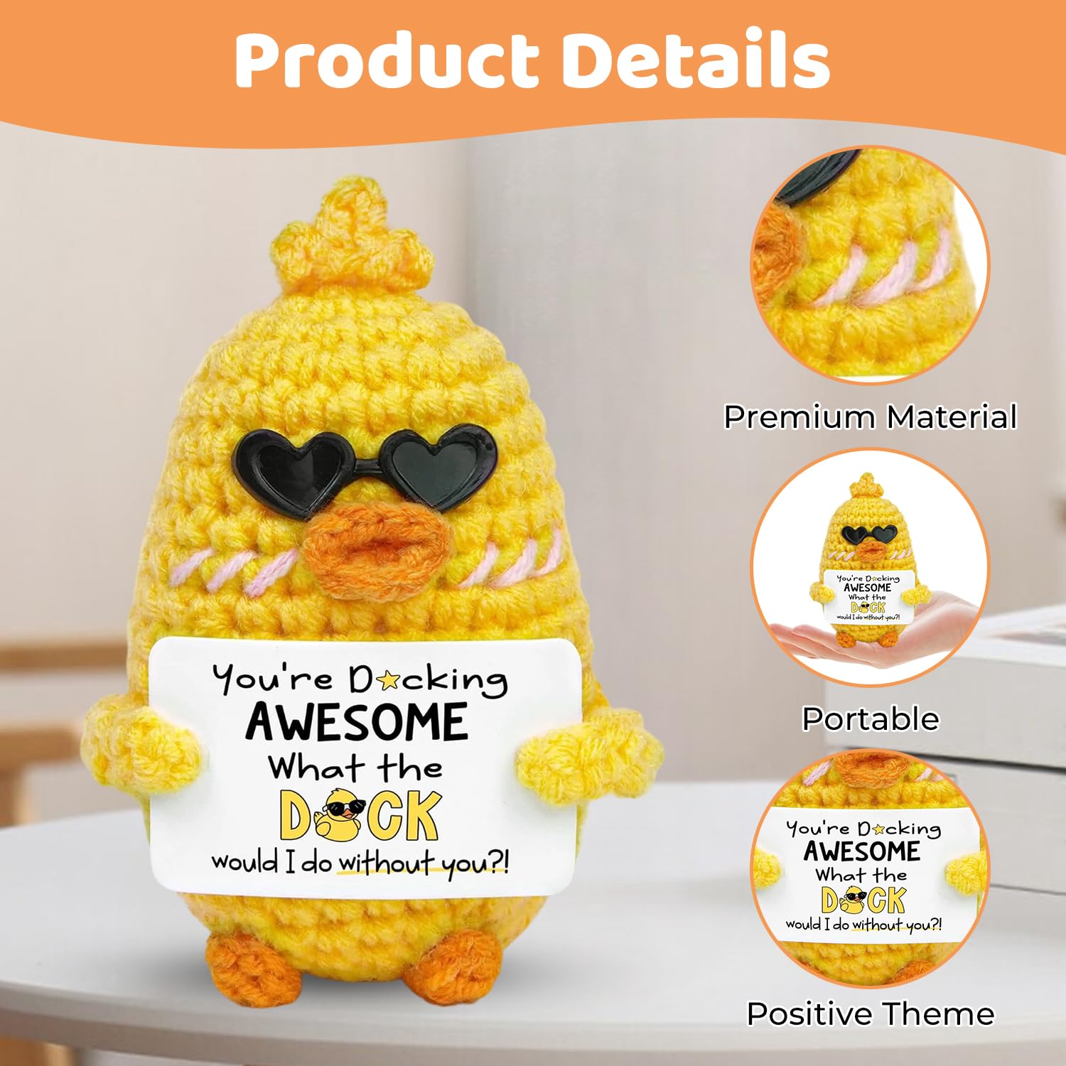 VOYANTE Emotional Support Crochet Duck Gifts, Handmade Positive Crochet Animals with Positive Words, Cute Duck Pocket Hug - Image 2