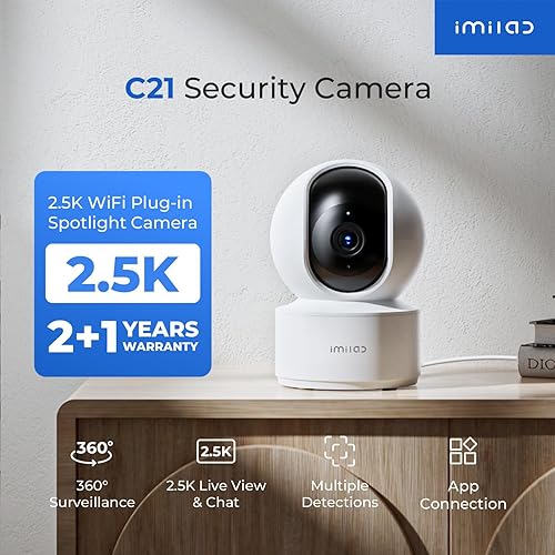 Miniatura 2 de IMILAB Cámara de seguridad C21 de 2.5K para interiores, cámara de habitación para dormitorio vista de 360, cámara para mascotas con aplicación de