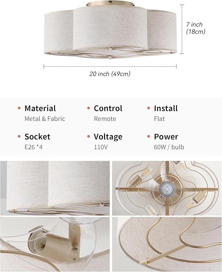 Ventilador de Techo 20" Con Luz y Control Remoto 6 Velocidad miniatura 2