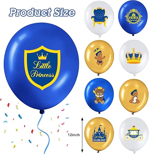 Miniatura 2 de Aoriher 45 globos de látex con corona de castillo azul y dorado de 12 pulgadas, decoración de fiesta de cumpleaños de príncipe, azul real, dorado y