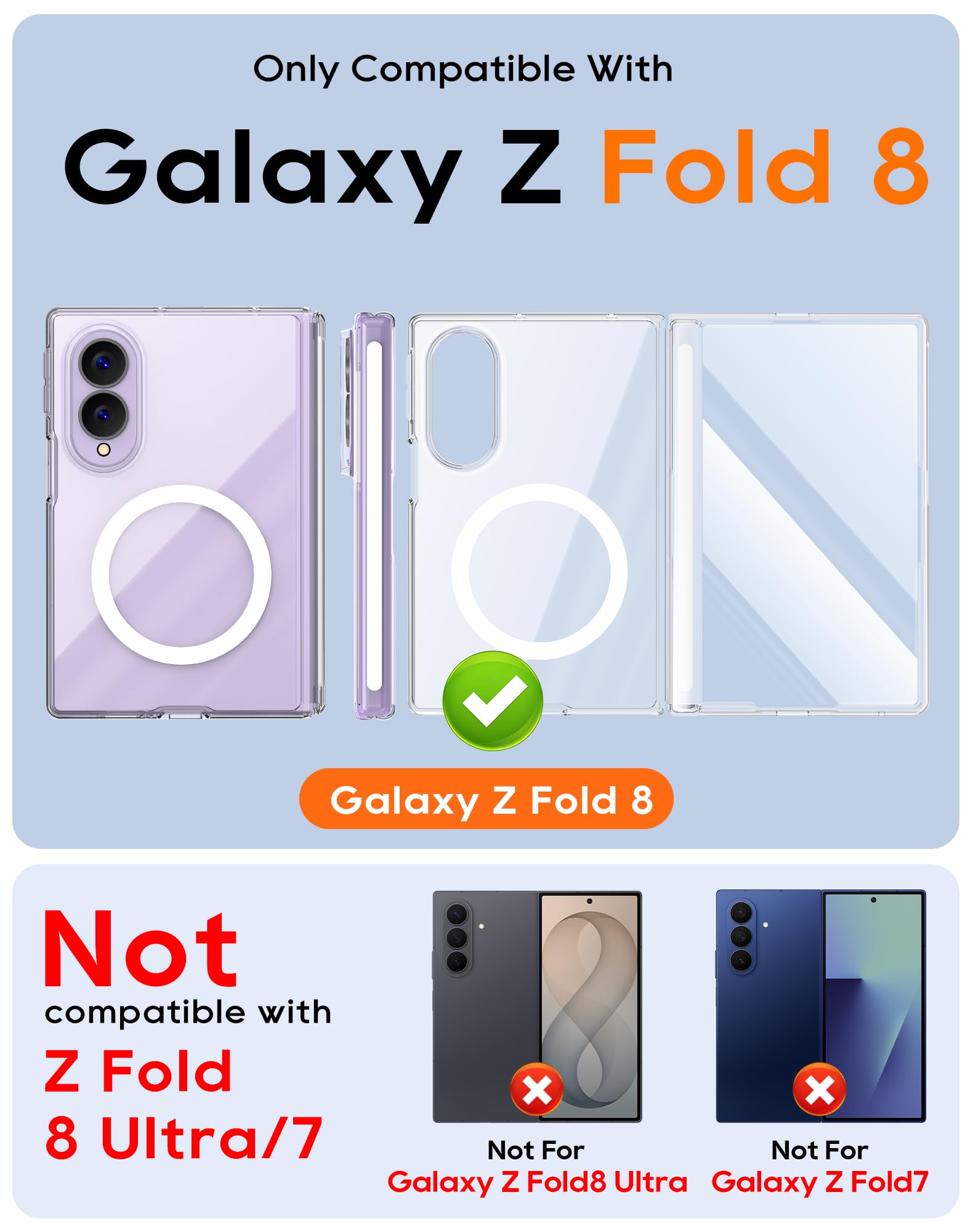 Vizvera Custodia magnetica per Samsung Galaxy Z Fold 8, trasparente