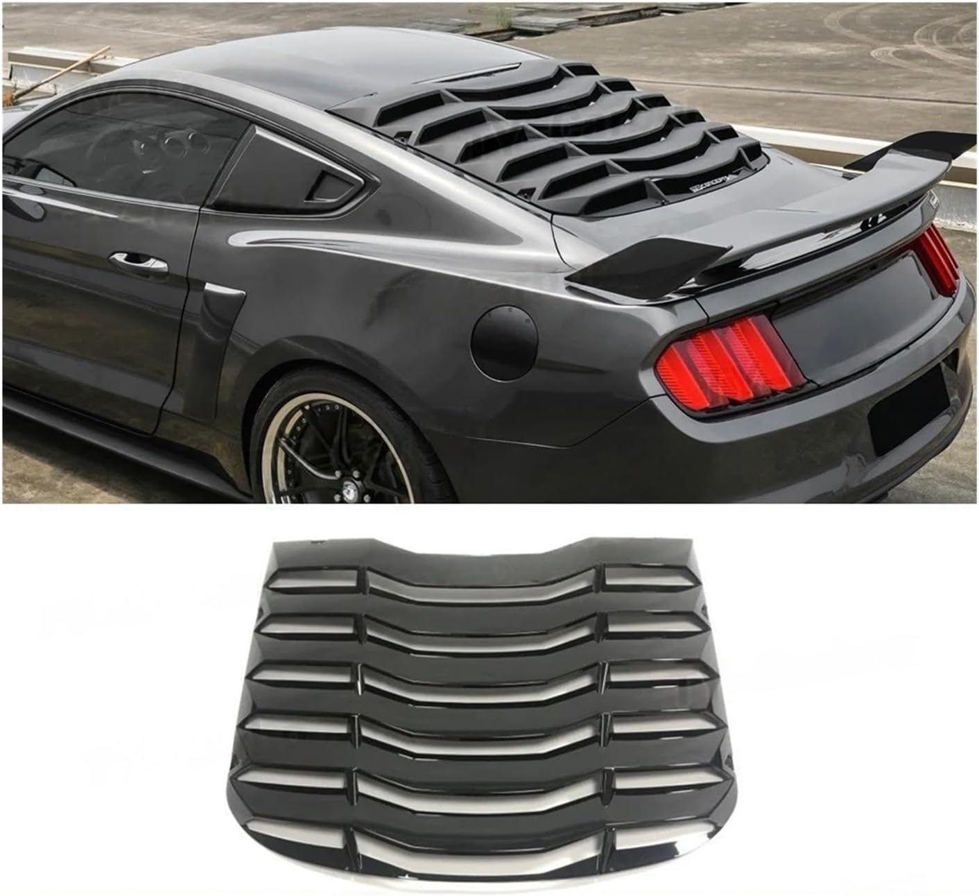 ABS Black Material Rear Window Decorative Louver Compatible for Ford Mustang 2015-2020 Air Outlet Diffuser Shutter Grill Covers Frame(ABS Gloss Black)