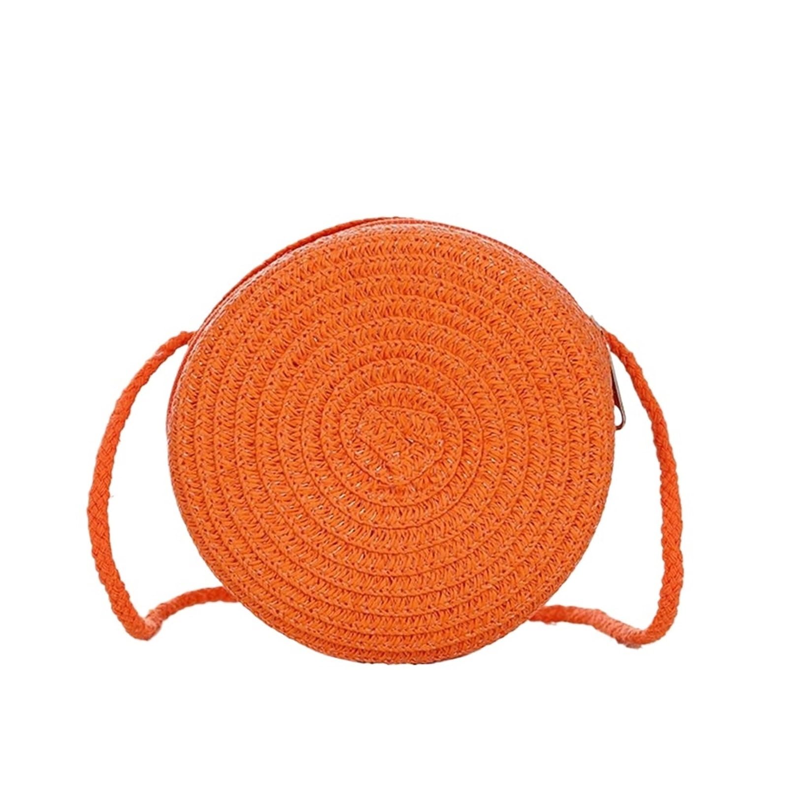 Bolso de Mano de Mujer Bolso Bandolera de Paja Redondo Tejido a Mano for Playa(Orange)