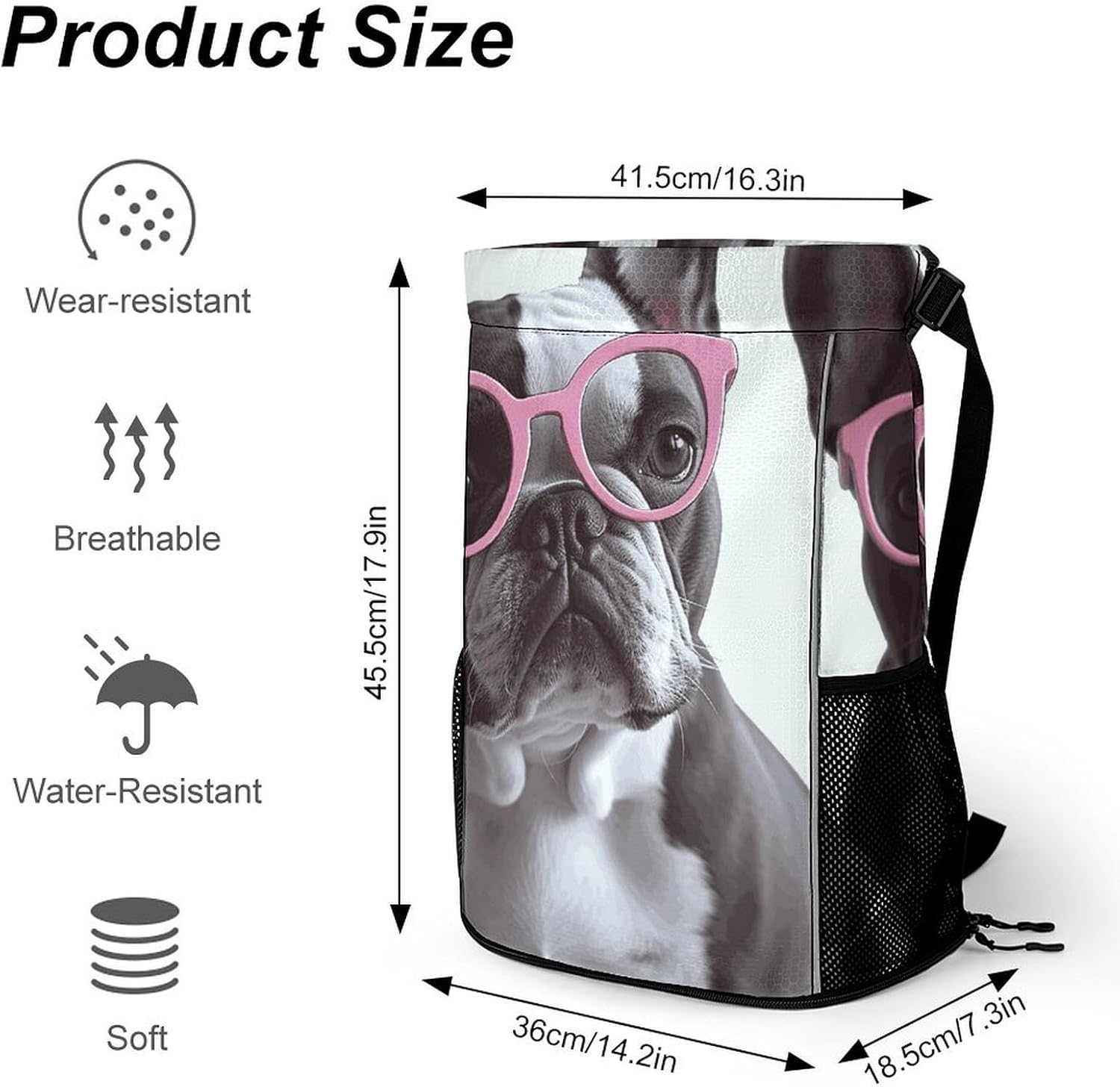 Sports Drawstring Backpack French Bulldog Pink Glasses Lightweight Backpack Dry And Wet Separation Large Capacity