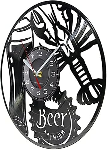 Miniatura 2 de Reloj de pared con disco de vinilo de 12 pulgadas diseño moderno de cerveza y cangrejos para decoración de hogar bar pub cocina