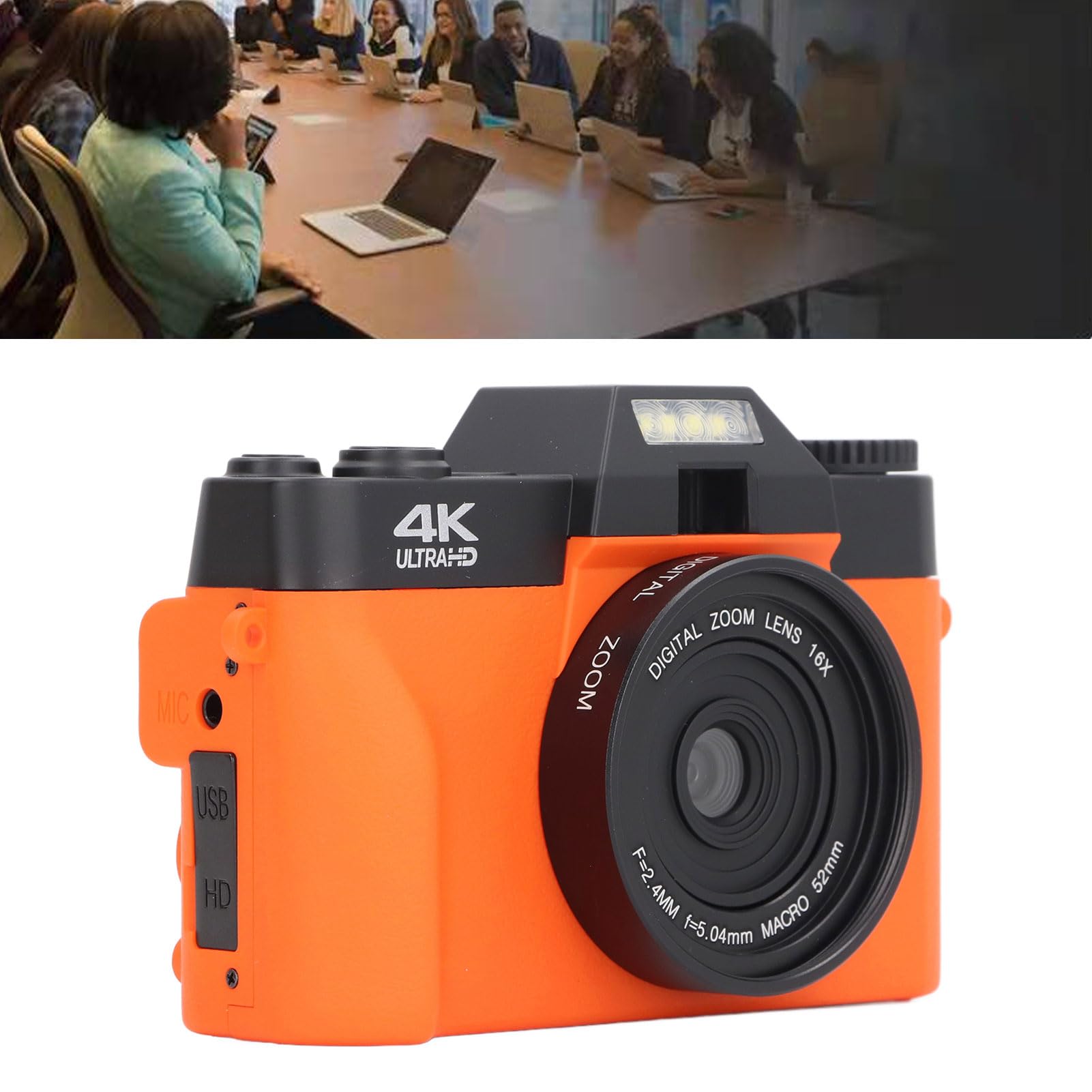 Amazon | コンパクト 4K 48MP Autofoucs デジタルカメラ、16X ズーム、WiFi、広角レンズ、マクロ レンズ、フリップスクリーン、一時停止機能、写真およびビデオ用三脚マウント (ORANGE) | デジタルカメラ 通販