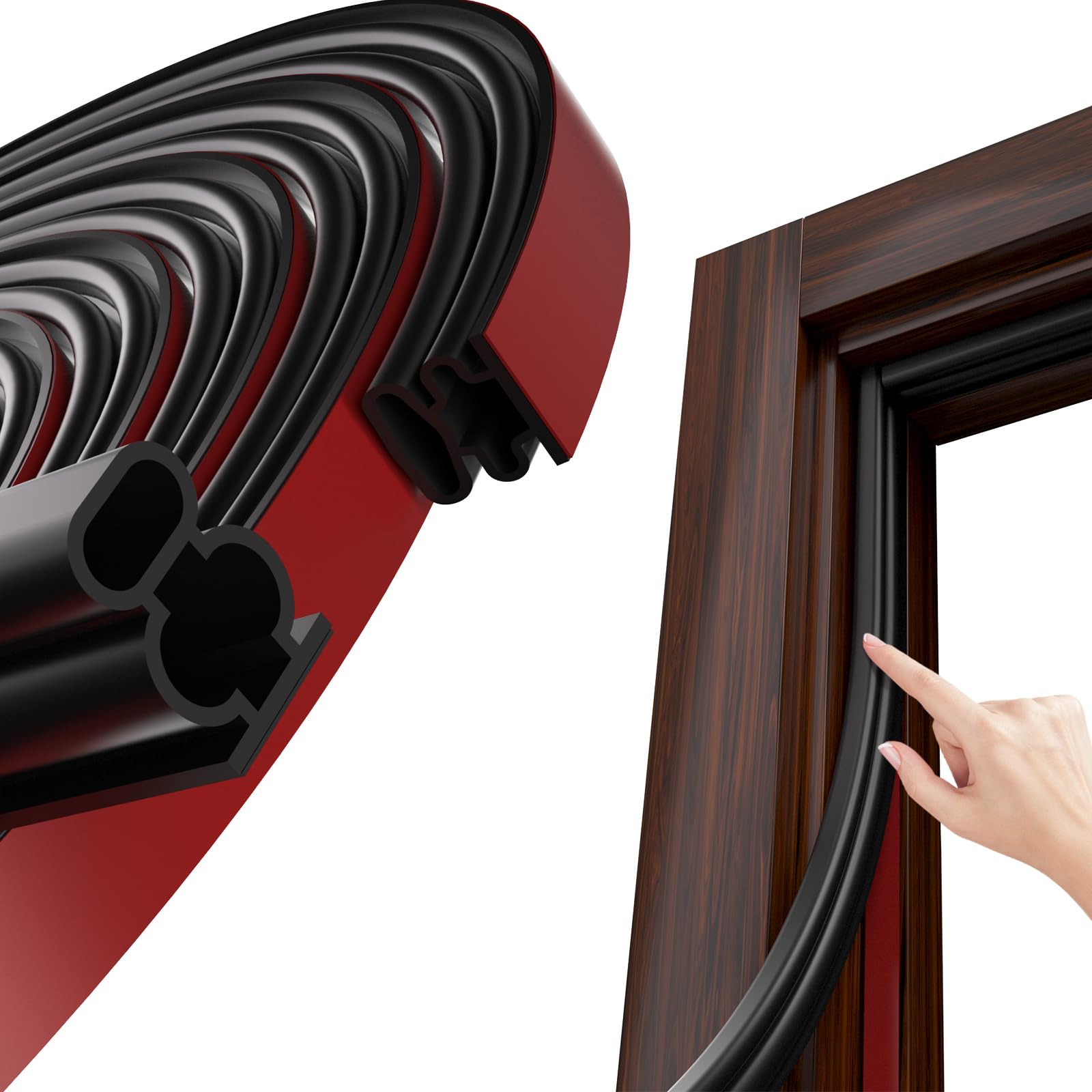 JSIWOTH Black D-Shape Weather Stripping 20Ft Self-Adhesive Rubber Seal Strip for Doors & Windows – Soundproof Insulation Gap Blocker (Fits 0.4–0.5in