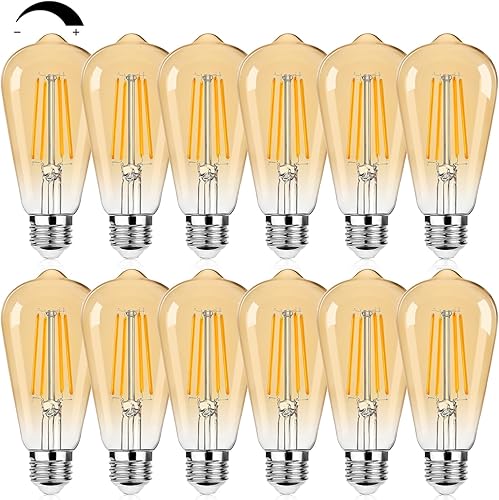 Vista 10 de Paquete de 12 bombillas LED Edison ST64 grandes, estilo vintage, equivalente a 60 W, 7 W, 800 lúmenes, filamento LED antiguo regulable, blanco