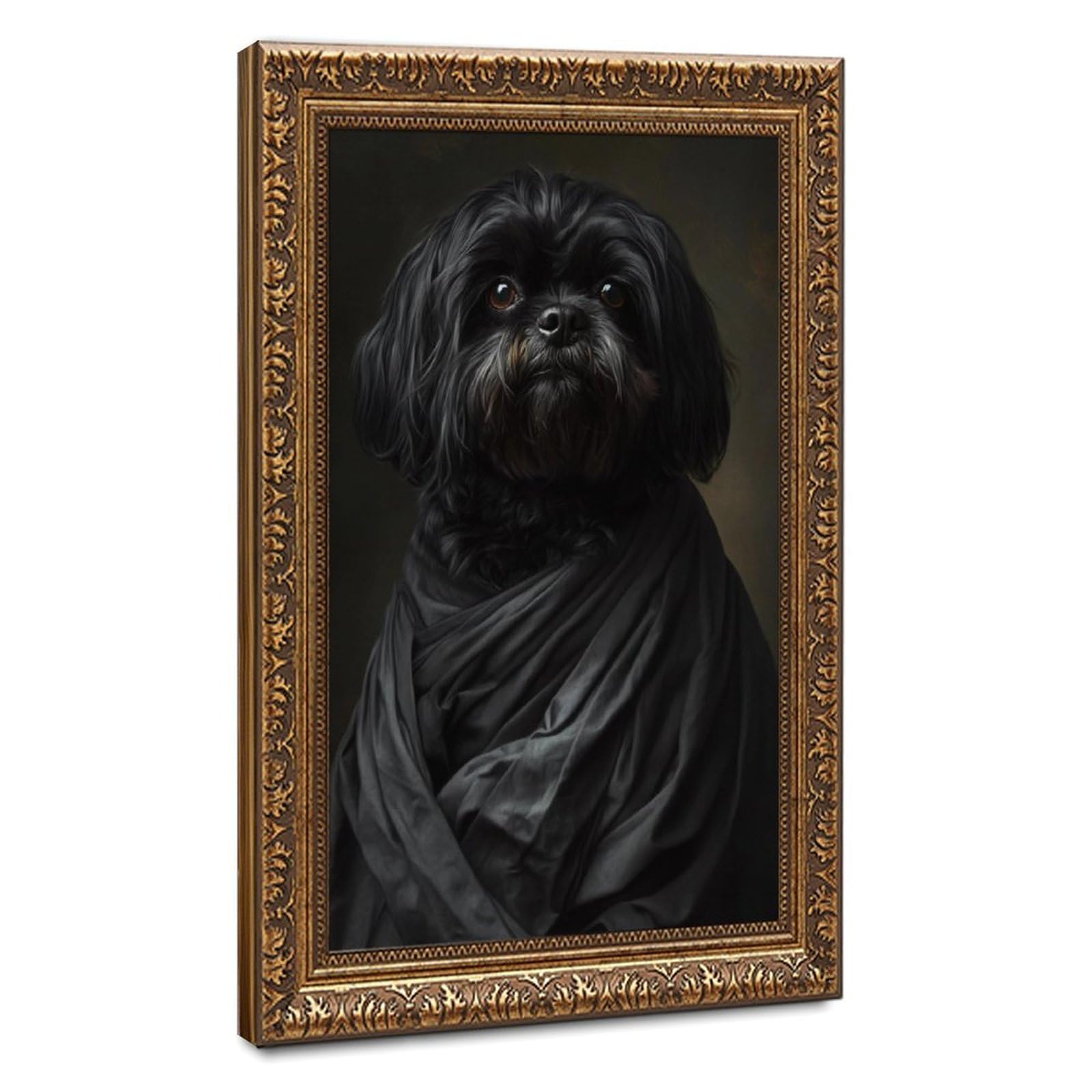 Pyberon Retro Gold Frame-Style Shih Tzu Canvas Poster For Bedroom Decor Gift