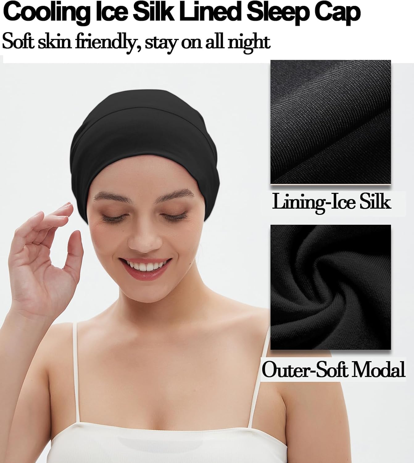Sleep Cap Bonnet for Sleeping Black Women, Adjustable Cooling Ice Silk Lined Bonnet for Curly Braids Hair Cover Beanie Hat - Image 4