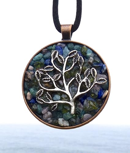 Miniatura 2 de Purifying 4 Gemstone Tree of Life Positive Energy Pendant with Copper Mandala Bezel