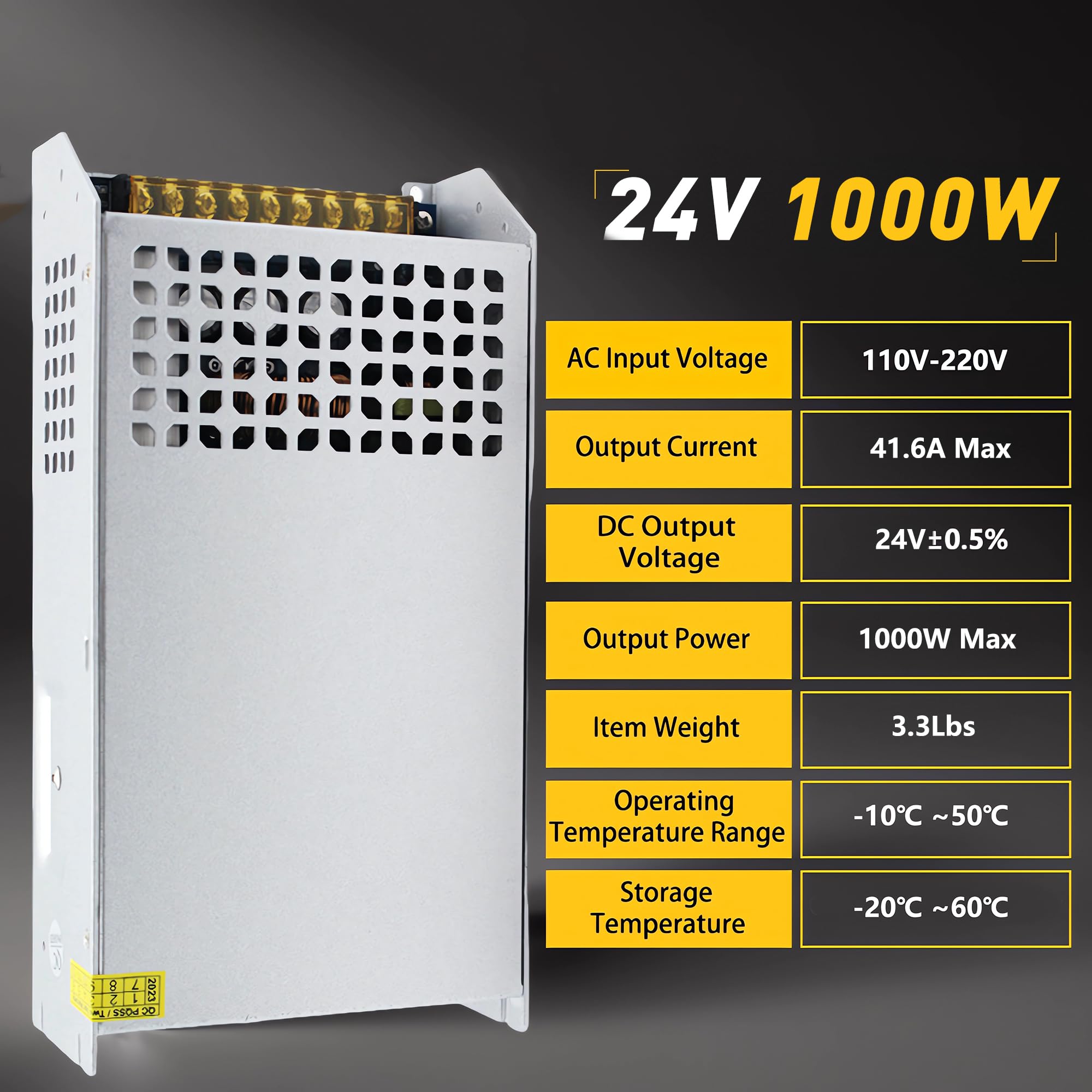 Zasilacz 24 V, 24 V, 41 A, 1000 W, konwerter AC na DC, 110 V/120 V do 24 V, transformator LED, inteligentny wentylator chłodzący, przeznaczony do taśm LED, CCTV i
