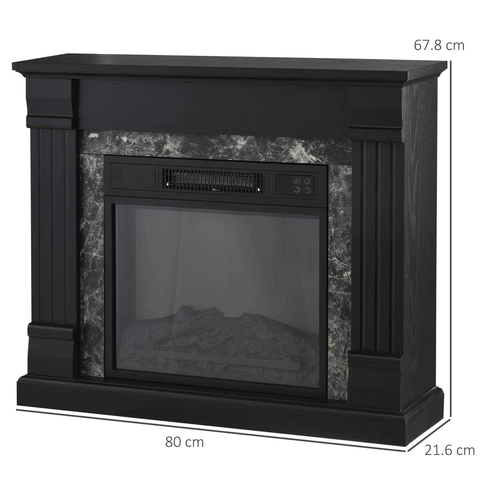 HOMCOM Camino Elettrico con Cornice Effetto Fiamma Realistico 3 Luminosità Regolabile, Stufa Silenzioso Caminetto Elettrico 1800W con Telecomando, Termostato, Timer, Riscaldamento Regolabile, Nero