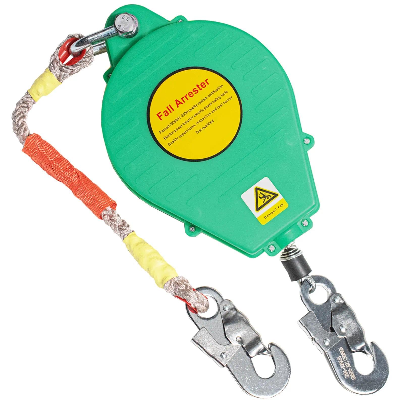 Dispositif Antichute a Rappel Automatique, 3-20m Harnais de Securite Anti Chute Toiture, 150kg Stop Chute Toiture pour Travaux en Hauteur(Vert,15 mètres)