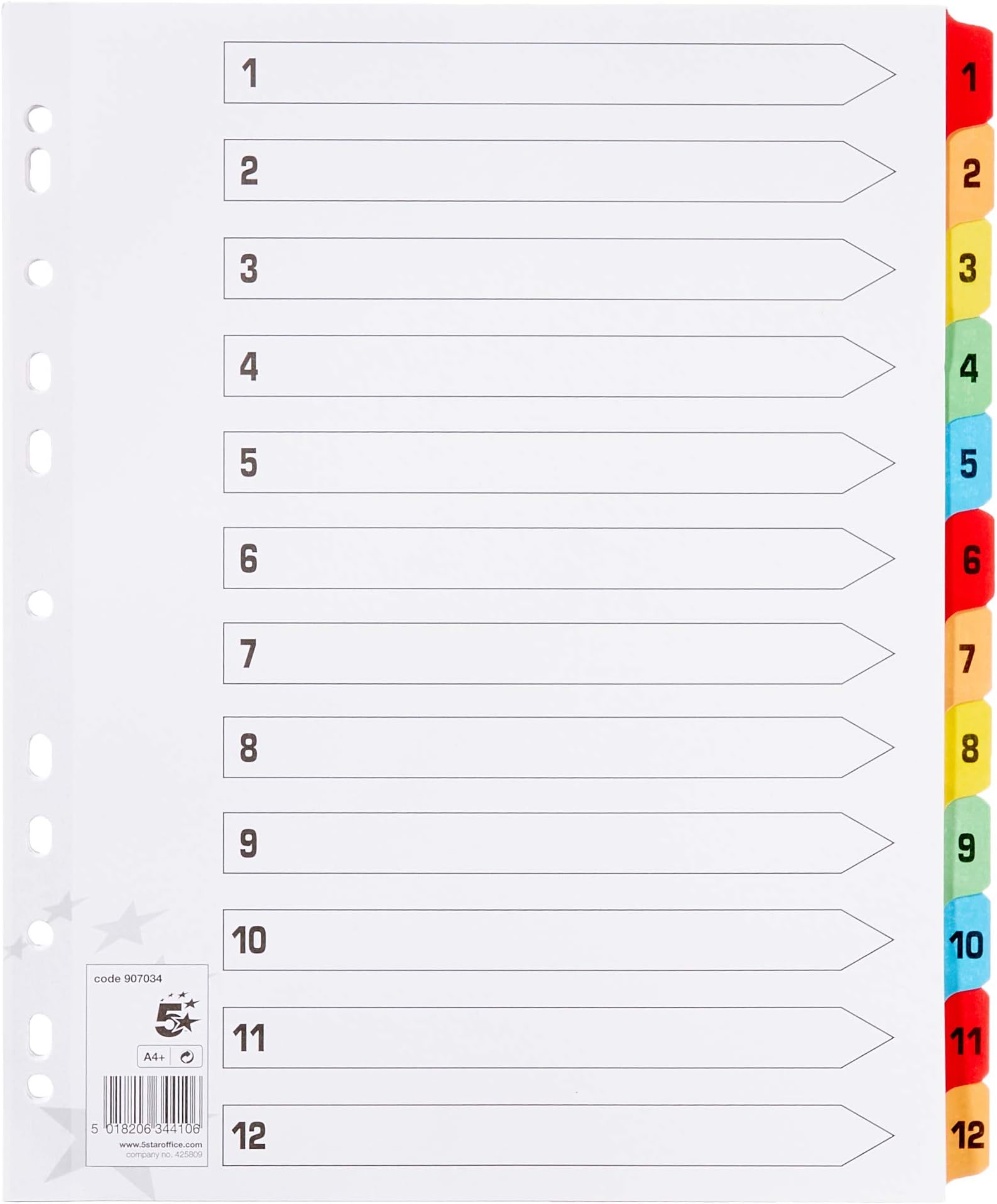5 Star Maxi Index Extra-wide 230 micron Card with Coloured Mylar Tabs 1-12 A4 White