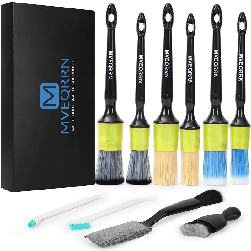 Kit de Escovas para Detalhamento Automotivo MVEQRRN com Cerdas de Pelo de Javali, Escova para Saídas de Ar e Espaços Estreitos, Verde, 10 peças