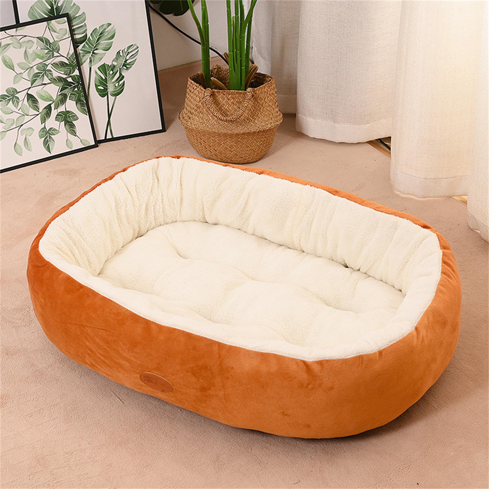 Odot Dog Bed Small Medium Large size Dogs, Oval Washable Pet Bed for Cat Puppy Crate, Calming Dog Sofa, Soft and Fluffy, Non-Slip (Orange,M)