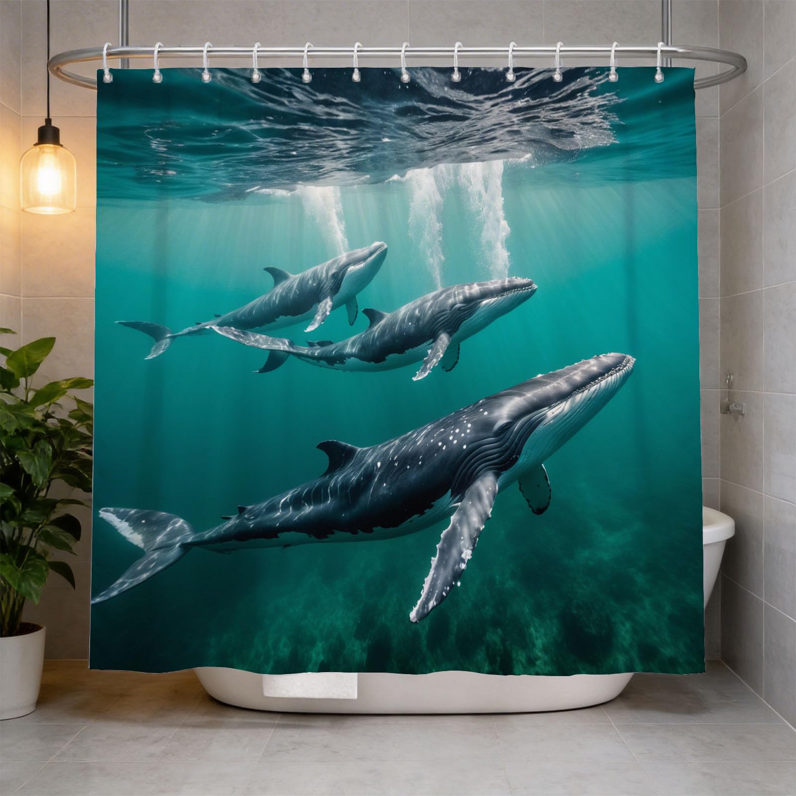 Hongduo 3D Whale Print Shower Curtain for Stalls Bathtubs Ocean Marine Theme Bathroom Decor Shower Curtain Set Polyester Fabric Waterproof 200x200cm/79X79 Inch with Hooks