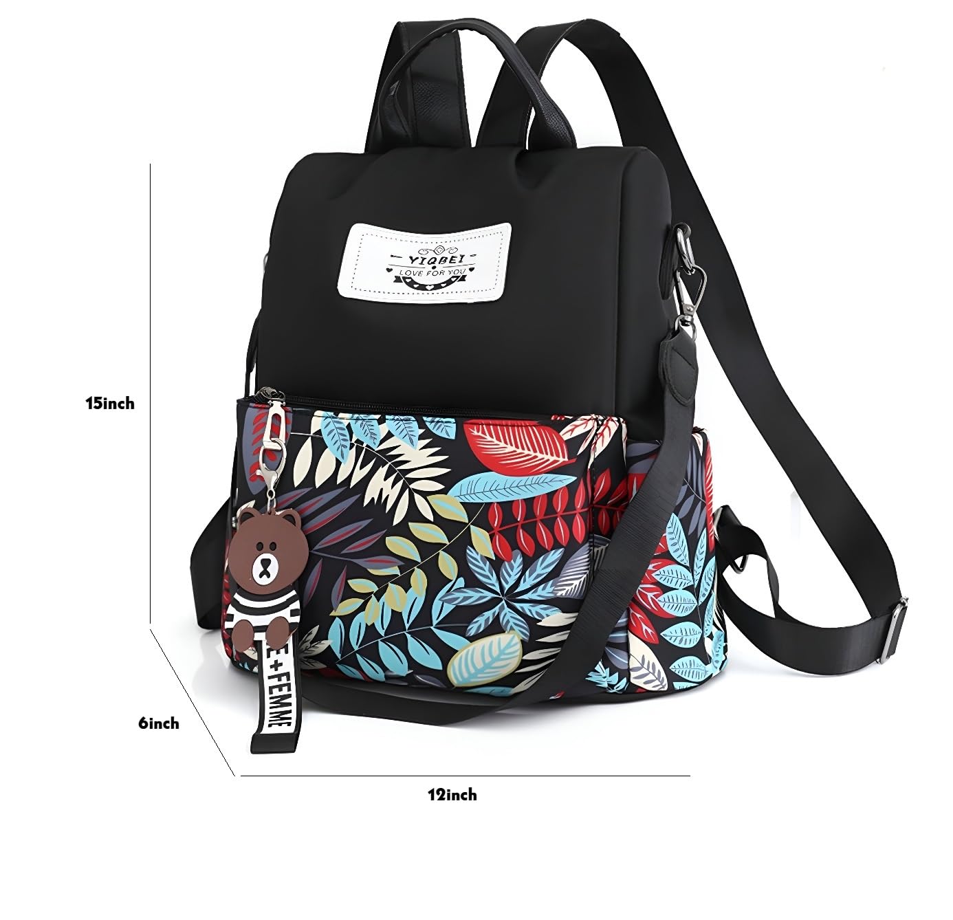 BANQLYN Lightweight Women Backpack,3 in 1 Waterproof Nylon Anti-theft Shoulder Bag,Double zipper Ladies Rucksack Handbags Daypack (Leaf) 1