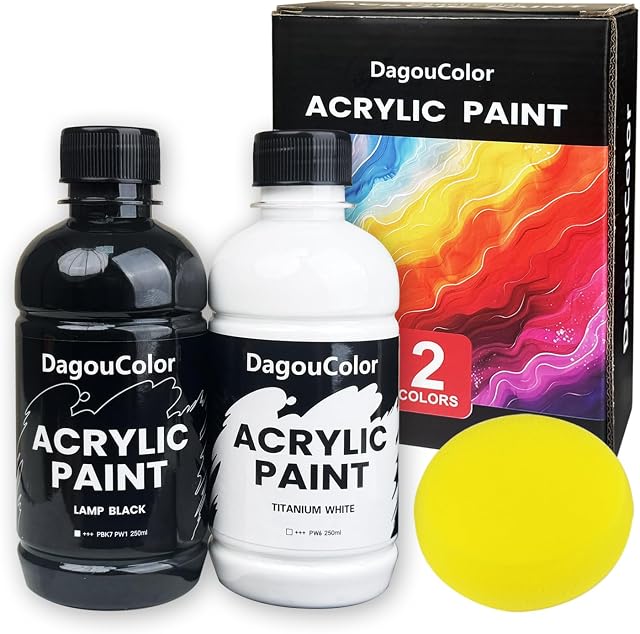 Ensemble de peintures acryliques - 2 Couleurs * 250ml Bouteilles de peinture artisanale, 1 Éponge, fournitures d'art Premium Cadeaux pour les artistes Débutants sur toile Rocks Wood Ceramic Fabric