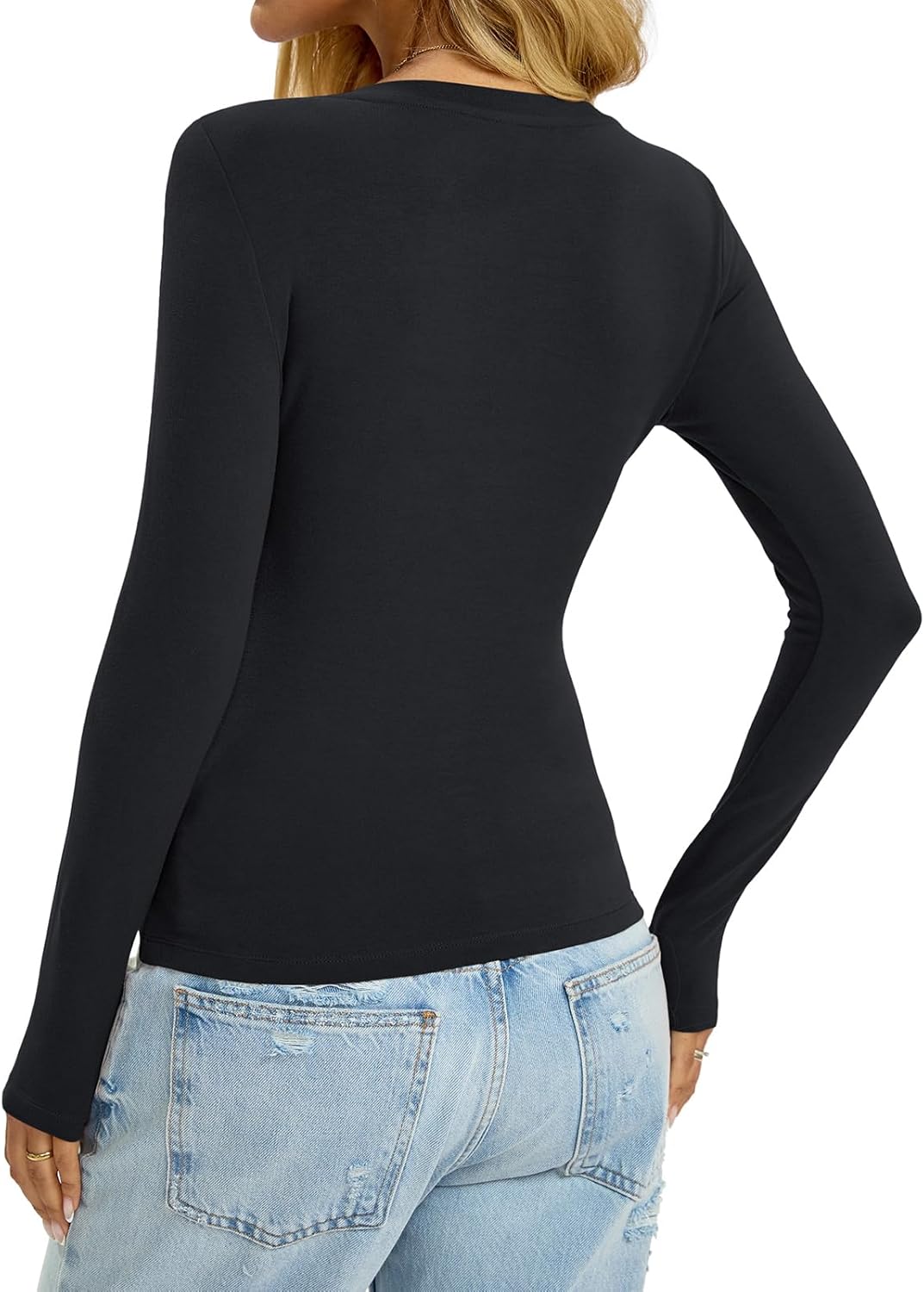 Womens Cotton Long Sleeve Shirts V Neck Slim Fit Tops Basic Tees Going Out Outfits 2025 Fall Spring - Image 5