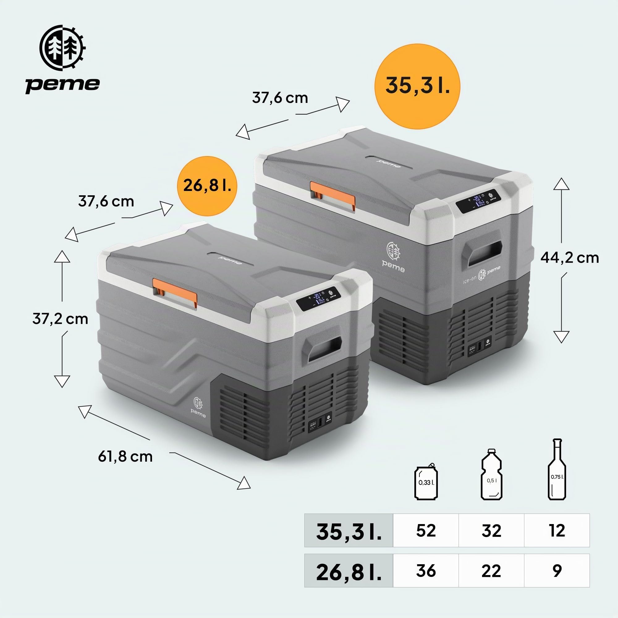 Peme Quest 15,3-26,8-35,3L - Compressor koelbox Met App-bediening, Vries- & verwarmfunctie, Dual Power 12 V/24 V y 230 V voor Camping, Outdoor & Auto