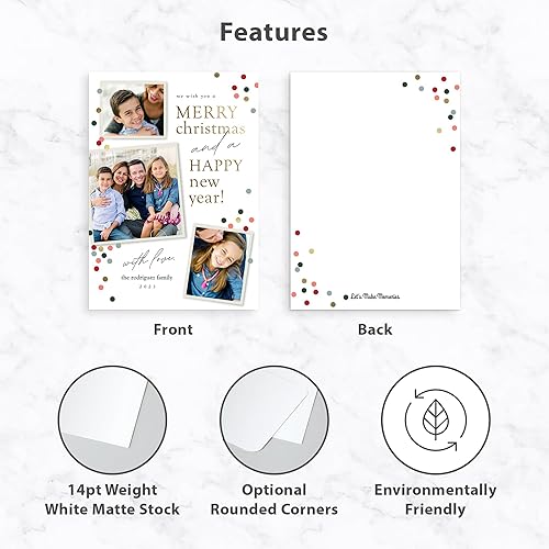 Miniatura 4 de Let's Make Memories Tarjeta fotográfica personalizada de trío de confeti de 5 x 7 pulgadas, calidad premium (tarjetas de Navidad y sobres blancos),