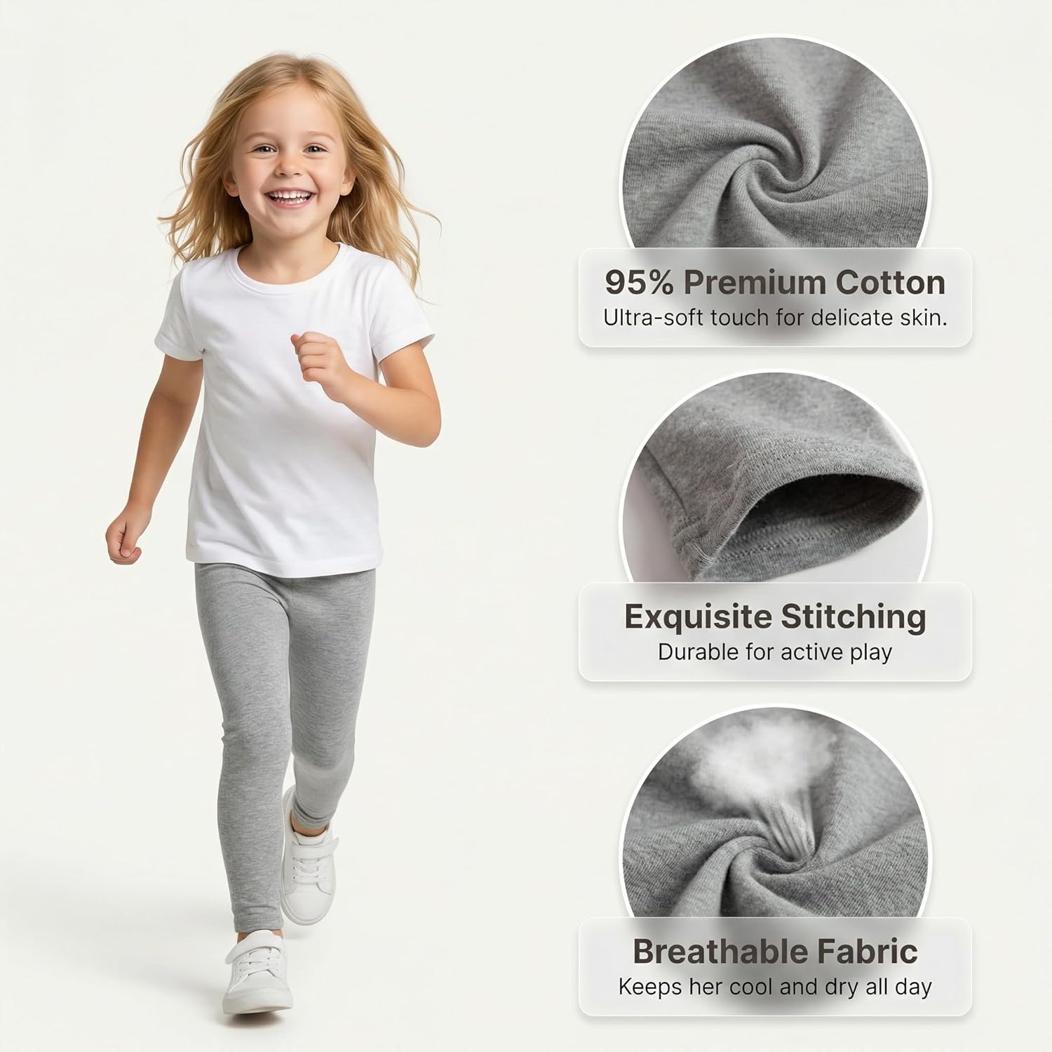 4 Pack Girls Leggings Thick Cotton Leggings for Kids Full Length Pants Stretchy Designed for 64-80℉ Weather - Image 5