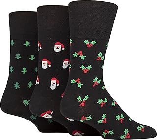 SockShop Gentle Grip Mens Soft Top Breathable Cotton Novelty Christmas Patterned Socks in a Multipack of 3