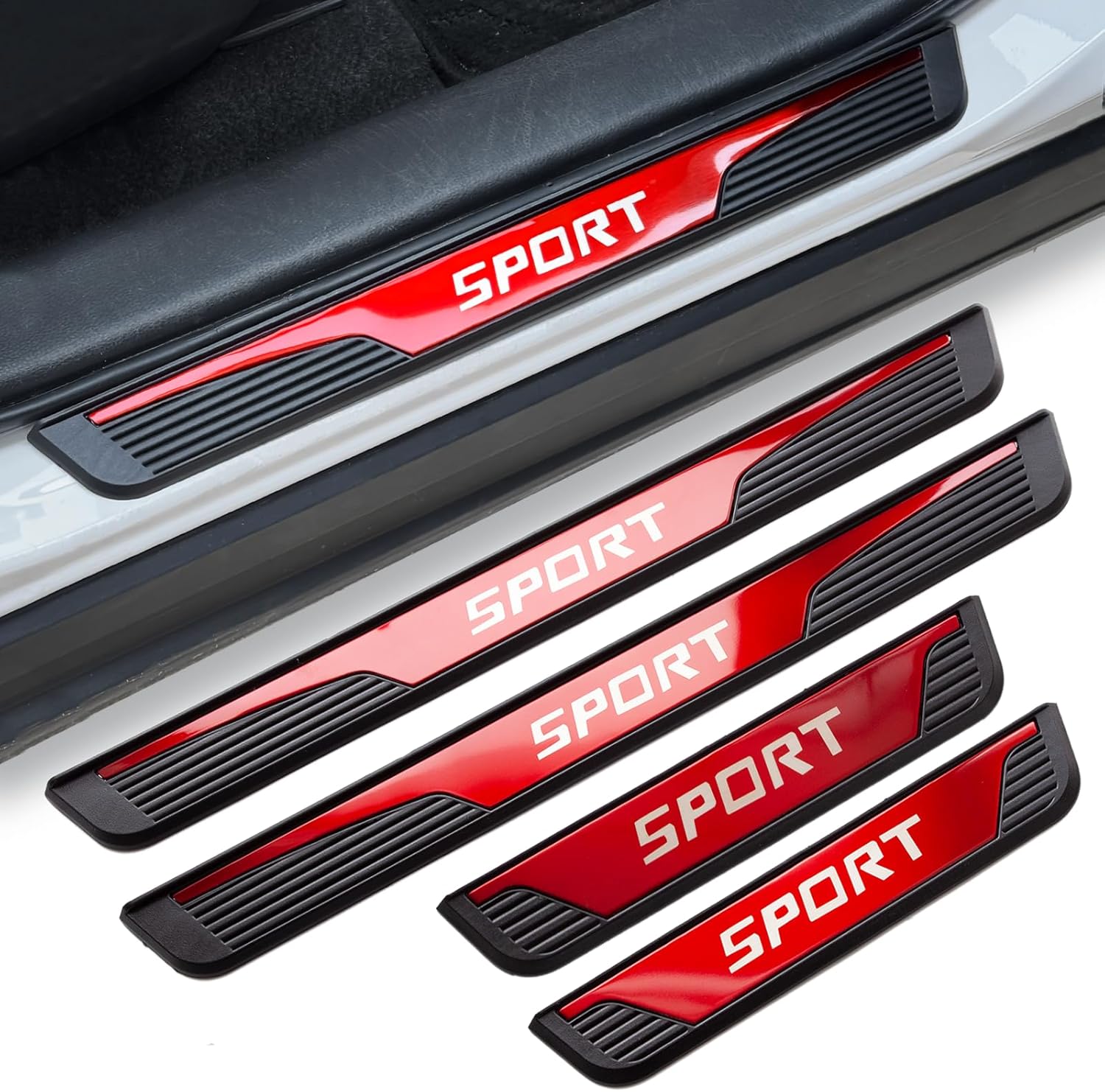 4Pcs Stainless Steel Car Door Sill Protectors Door Threshold Protector Front and Rear Door Car Pedal Kick Protection Door Sill Scuff Plate Car Universal Accessories for Car Truck SUV Red