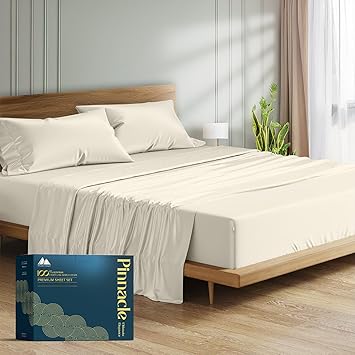 Mayfair Linen 100% Egyptian Cotton Sheets King Size - 1500 Series King Size Sheets Set Egyptian Cotton, Luxury Bedsheet Ivory, 4 PC, Soft, Cooling, 17" Deep Pocket Sateen Weave Bedsheet Set