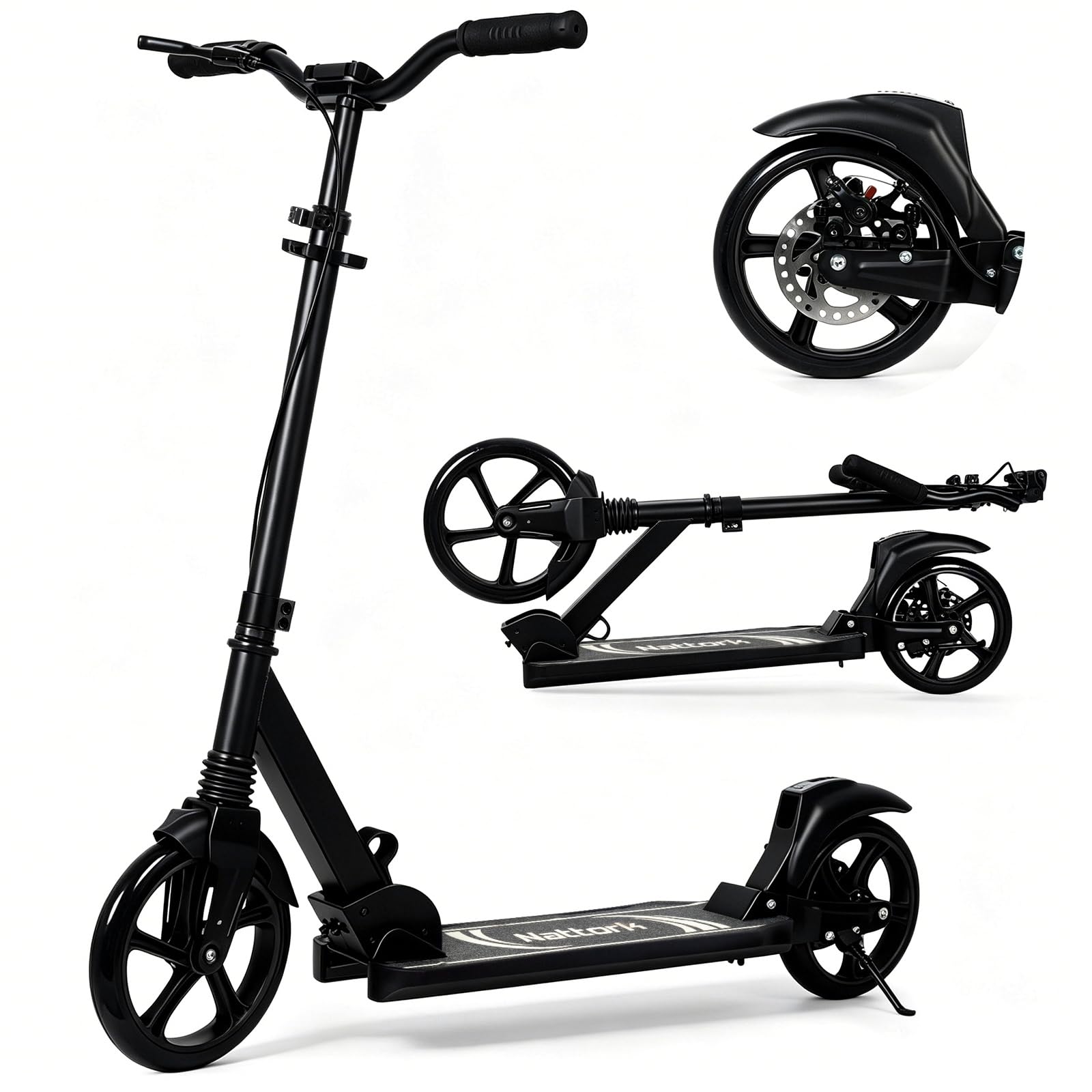 Nattork Trottinette pour adultes et adolescents – Capacité de 108,9 kg, double frein et amortisseur avant, roues de 230 mm, guidon réglable, pour homme et femme