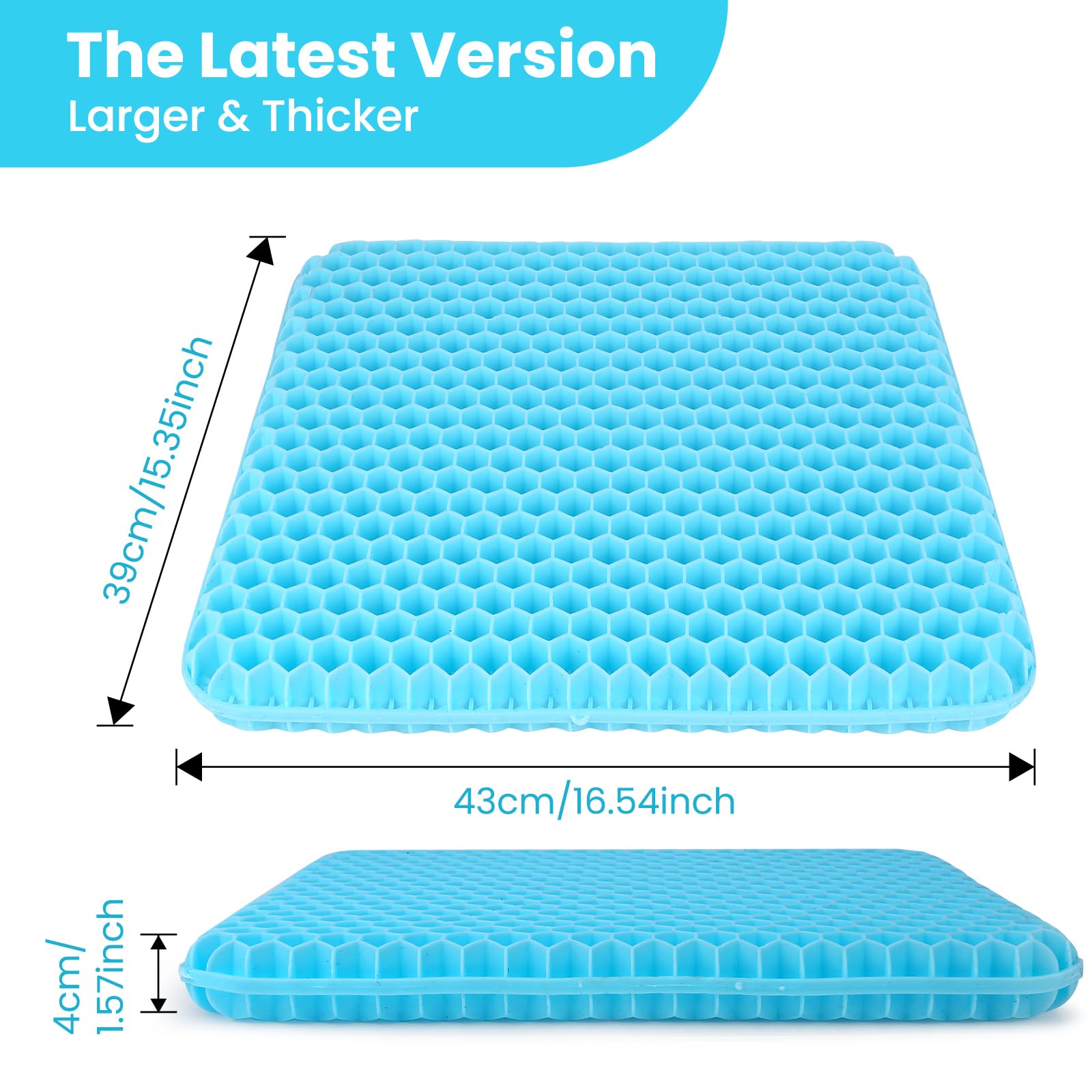 BTDZDD cuscino gel per sedia, Cuscino In Gel, Cuscino per Coccige, Cuscini per Sedie Traspiranti per Auto/Ufficio/Casa/Sedia a Rotelle (Azzurro, 43 * 39 * 4)