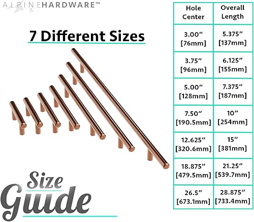 Miniatura 1 de Alpine Hardware - Manijas en forma de barra en T, accesorios para alacena de cocina y manijas para cómoda