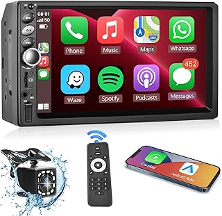 Double Din Apple CarPlay Android auto Car Stereo podofo 7 inch Bluetooth Touchscreen Radio Support Android/iOS Mirror Link FM Radio,Car Audio Receivers with Backup Camera USB/TF Card Port/AUX-in Mic