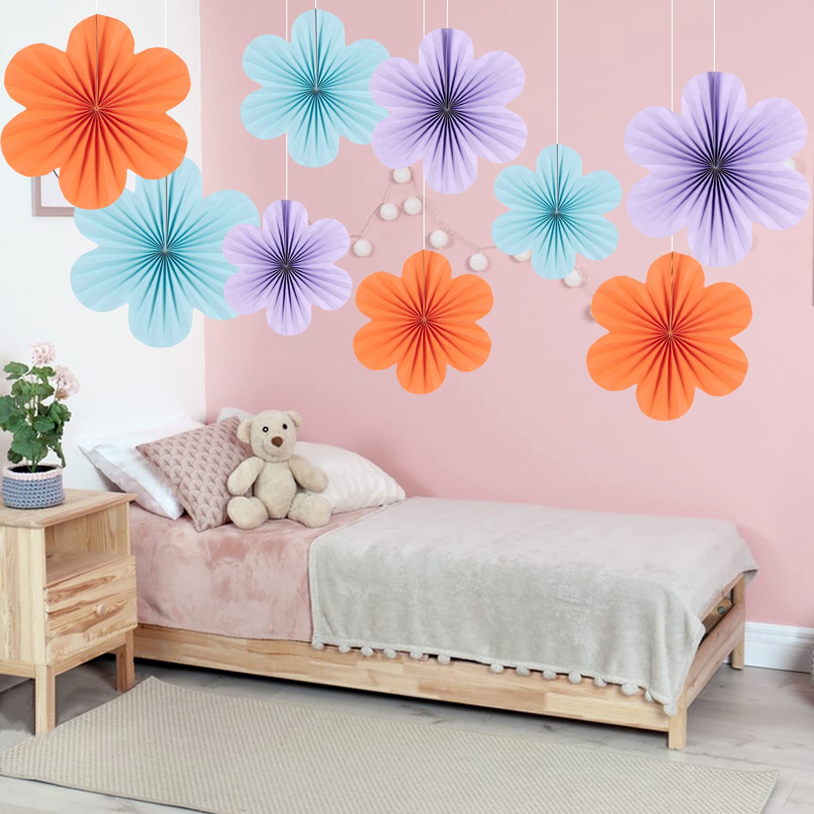 SUNBEAUTY Oranje wit papieren waaiers en bloemen slinger