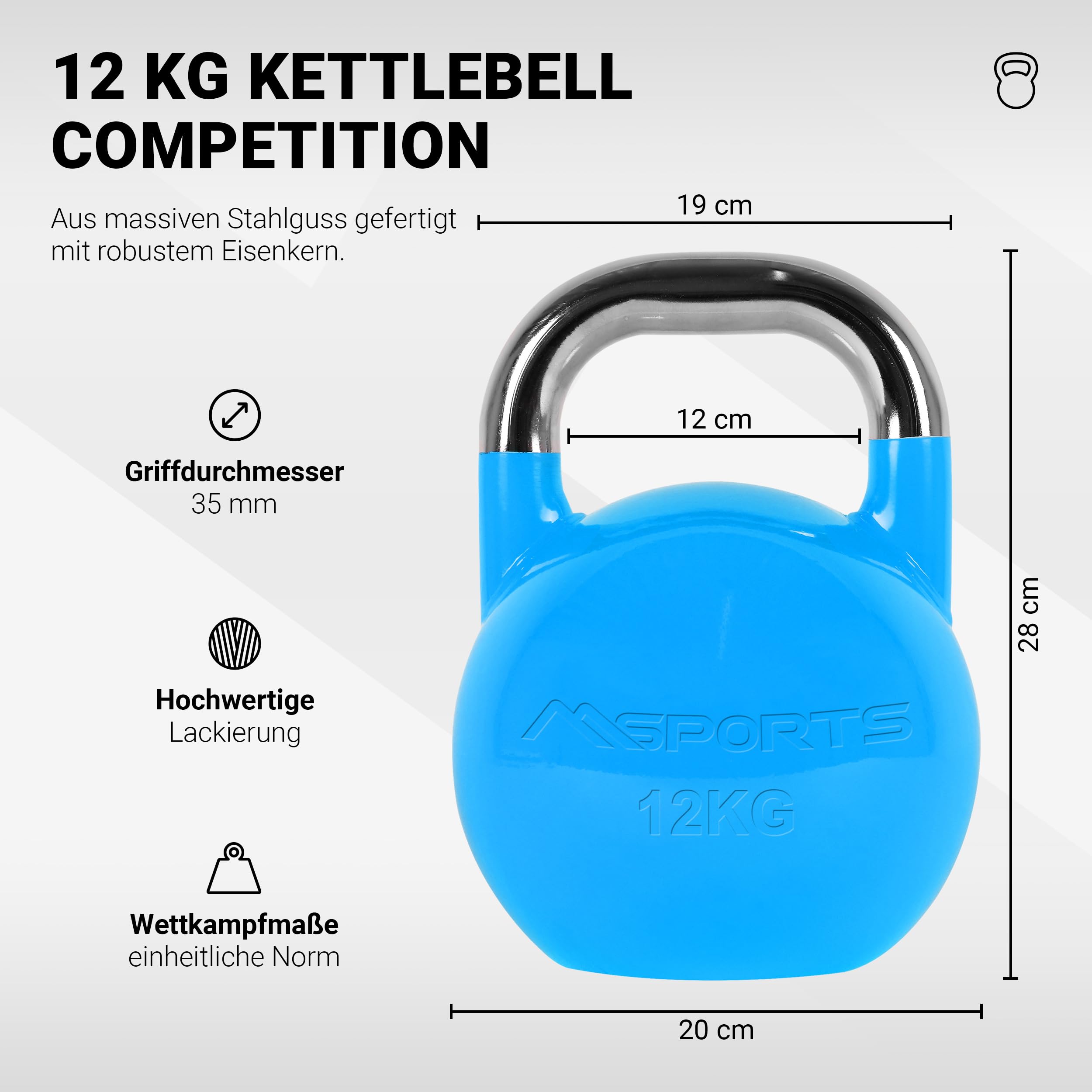 MSPORTS Kettlebell Competition Premium 4-36 kg inkl. Übungsposter | Professional Studio Qualität | Wettkampf Kugelhantel