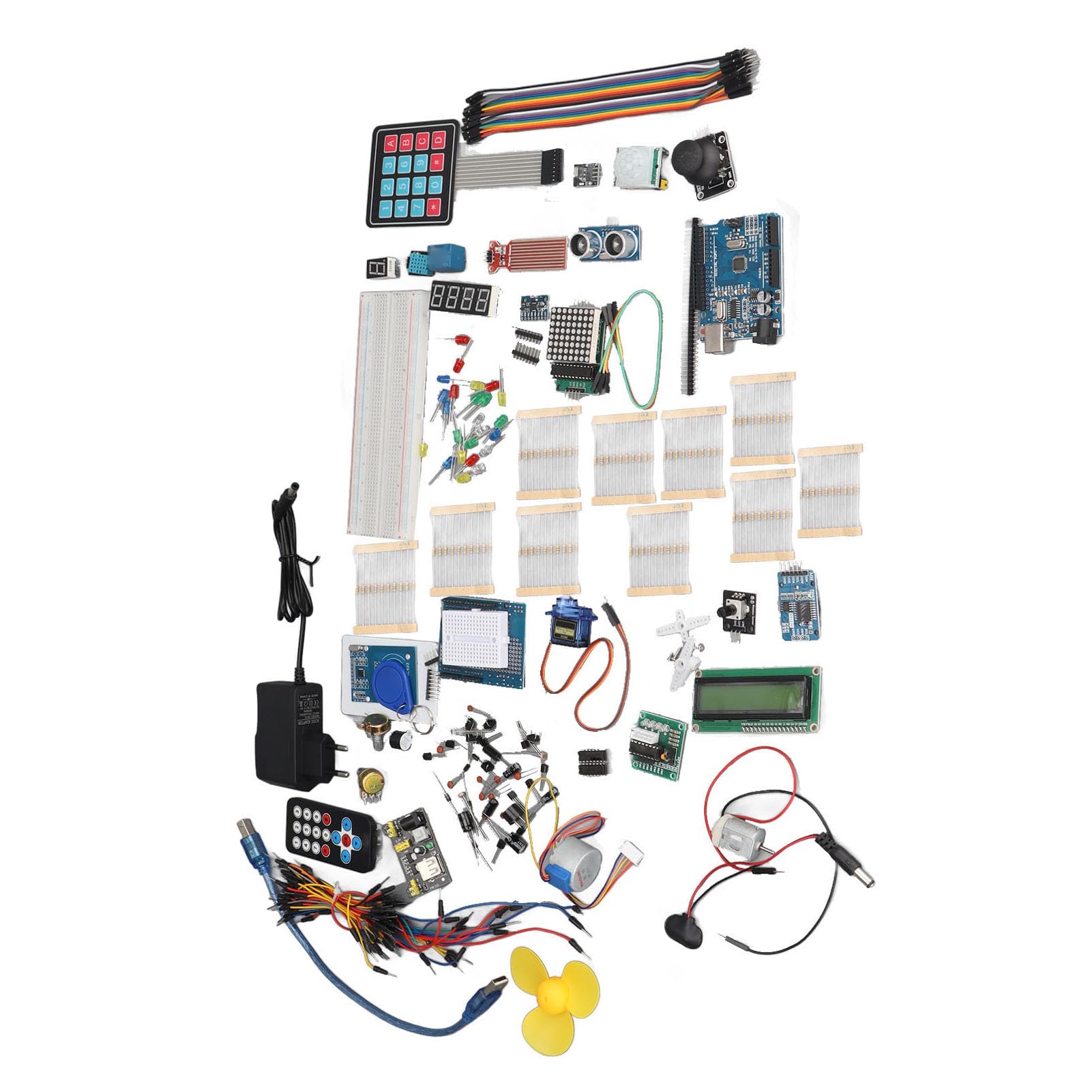 FTVOGUE Kit de Componentes Electrónicos Kit de Inicio de Electrónica de Plástico ABS con Placa de Pruebas Juego de Sensores de Resistencia de Condensador LED Colorido para Proyectos de Aprendizaje