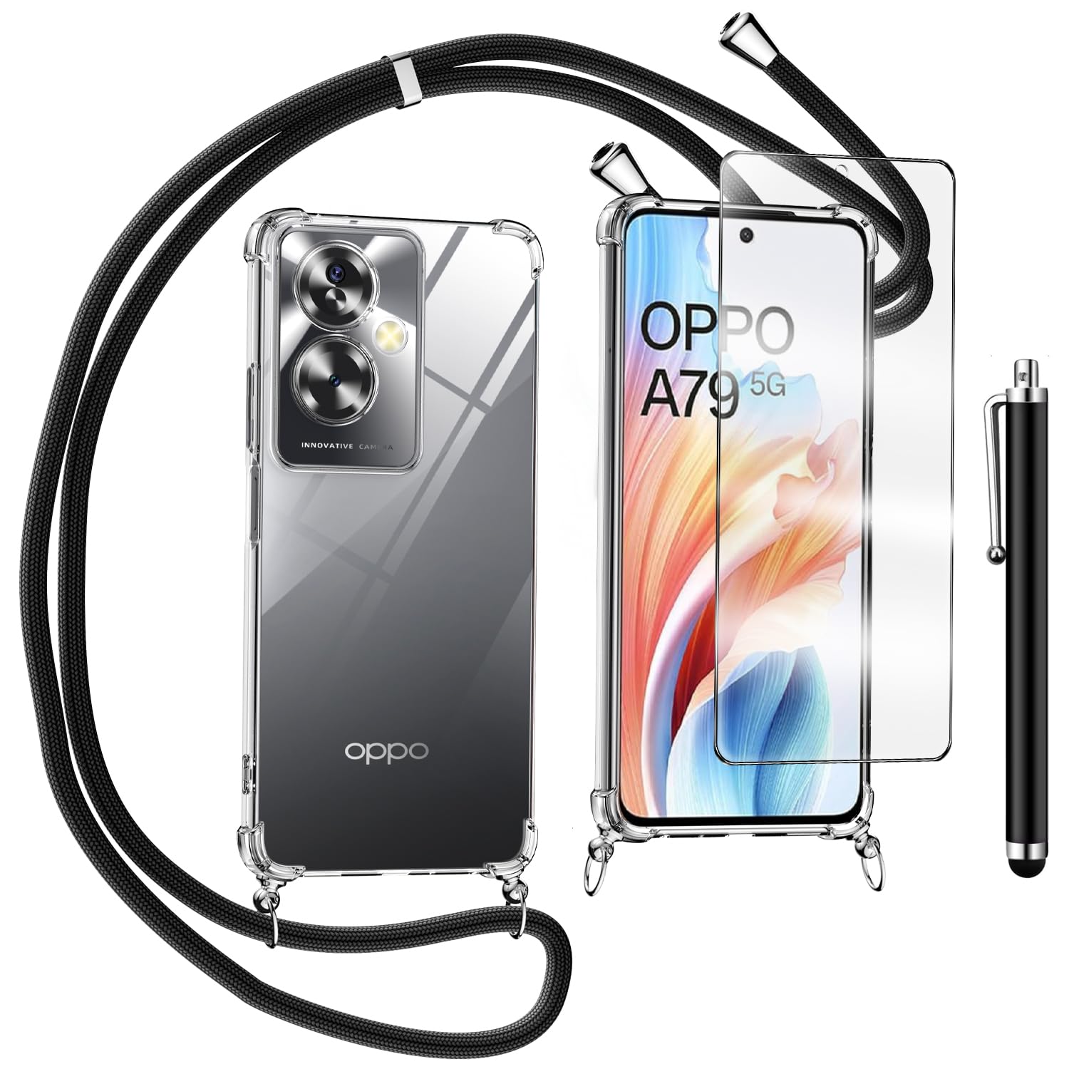YAMCCCSE Custodia per Cellulare Girocollo per Oppo A79 5G Tracolla - Collana/Necklace Cordoncino,Practical Stylish Trasparente Silicone TPU Flessibile Antiurto Protettivo Cover